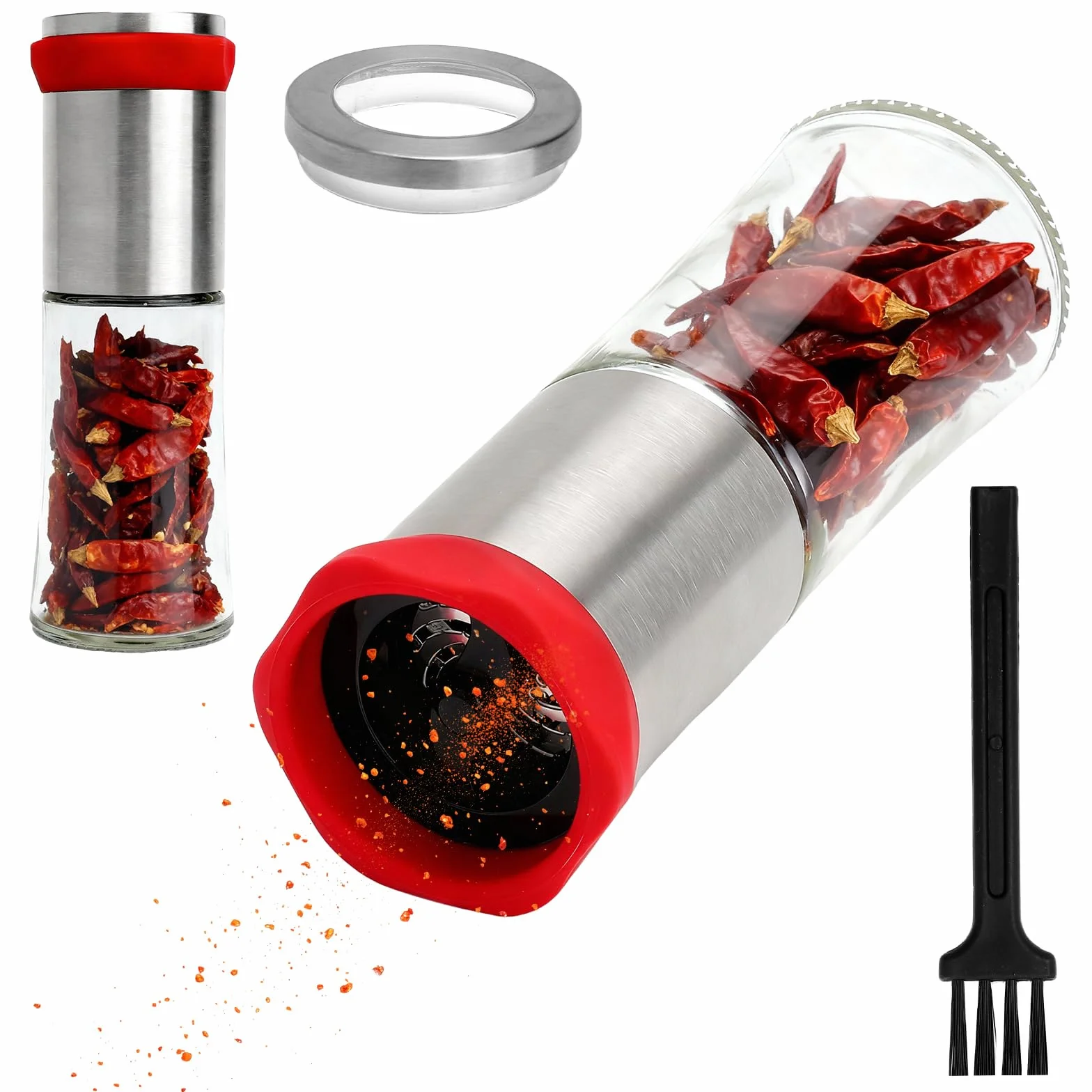 Moulin à Épices Inox 150ml Manuel Broyeur Réglable pour Piment Poivre Herbes