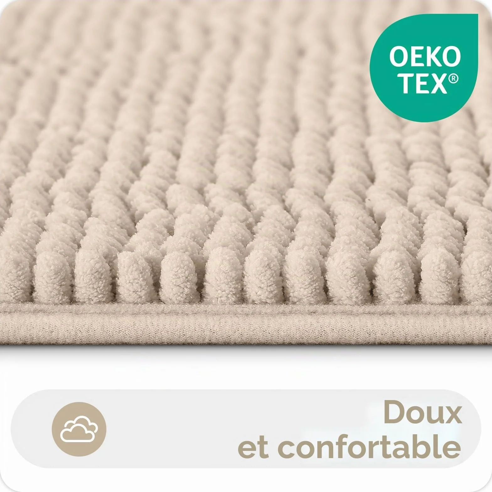 Tapis de bain en chenille antidérapant 40 x 60 cm beige