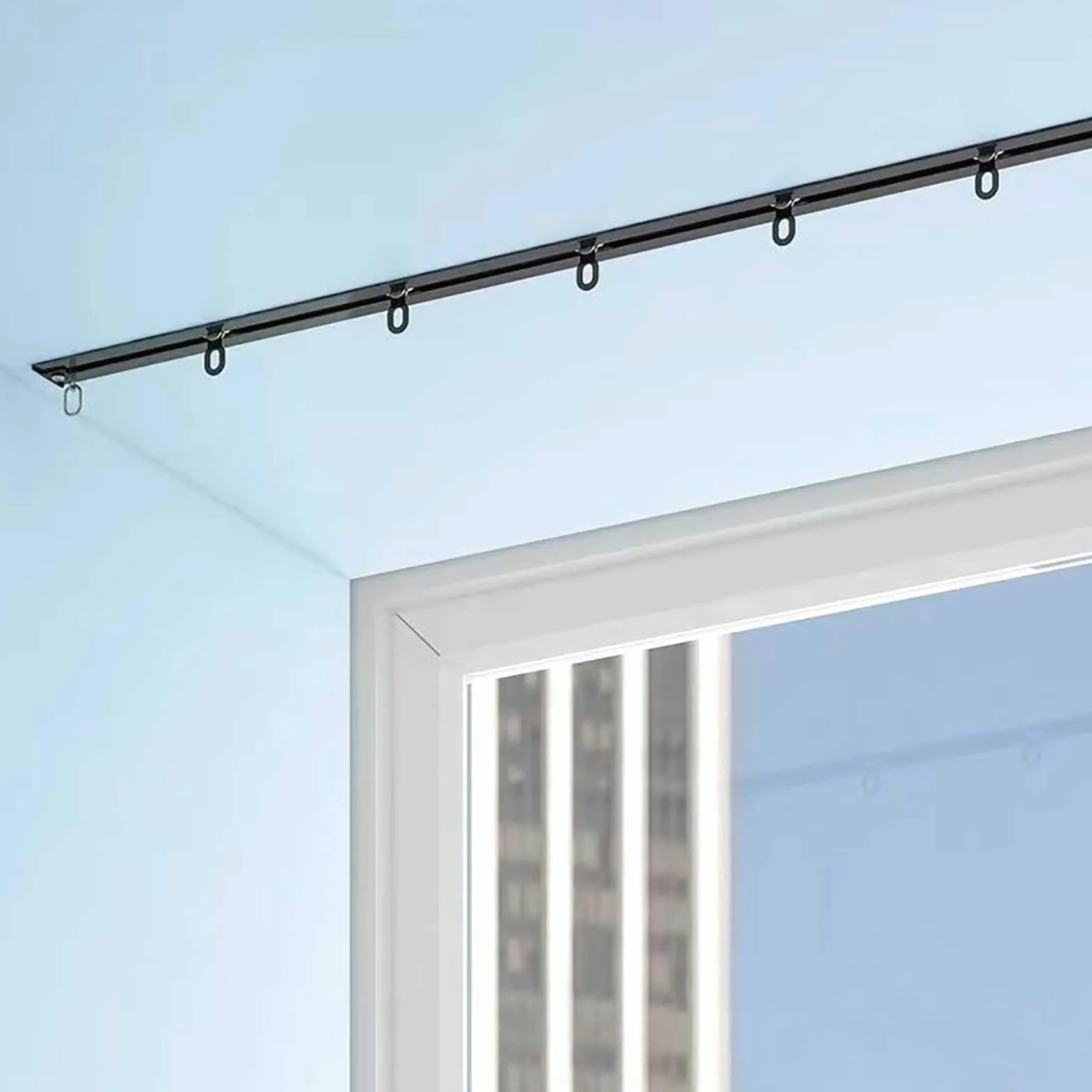 Tringle à rideau de plafond avec rail coulissant intégré - Support de plafond encastré caché - Tringle à rideau de séparation de pièce pour salon, chambre à coucher, douche au plafond - Noir - 1,5 m