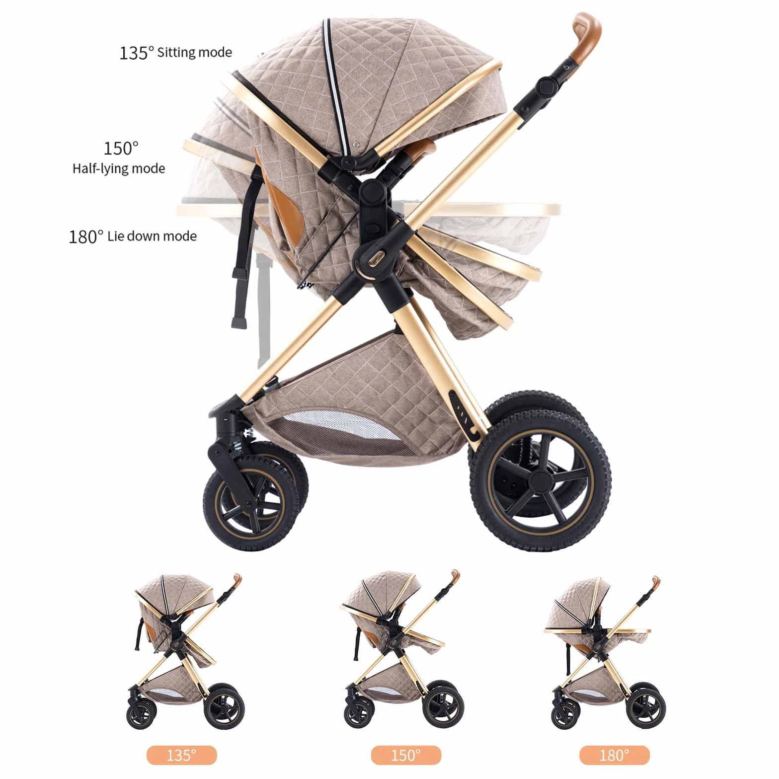 Poussette 3 en 1 Citadine Combinée Tricycle Baby Walker Haute Paysage Landau 0-36 Mois Pliante Trolley Bébé