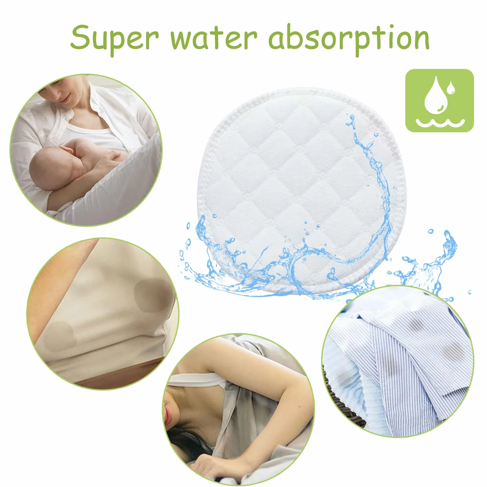 Coussinets d'Allaitement en Fibres de Bambou Organique, Lavables, Réutilisables, Hypoallergéniques, Absorbants