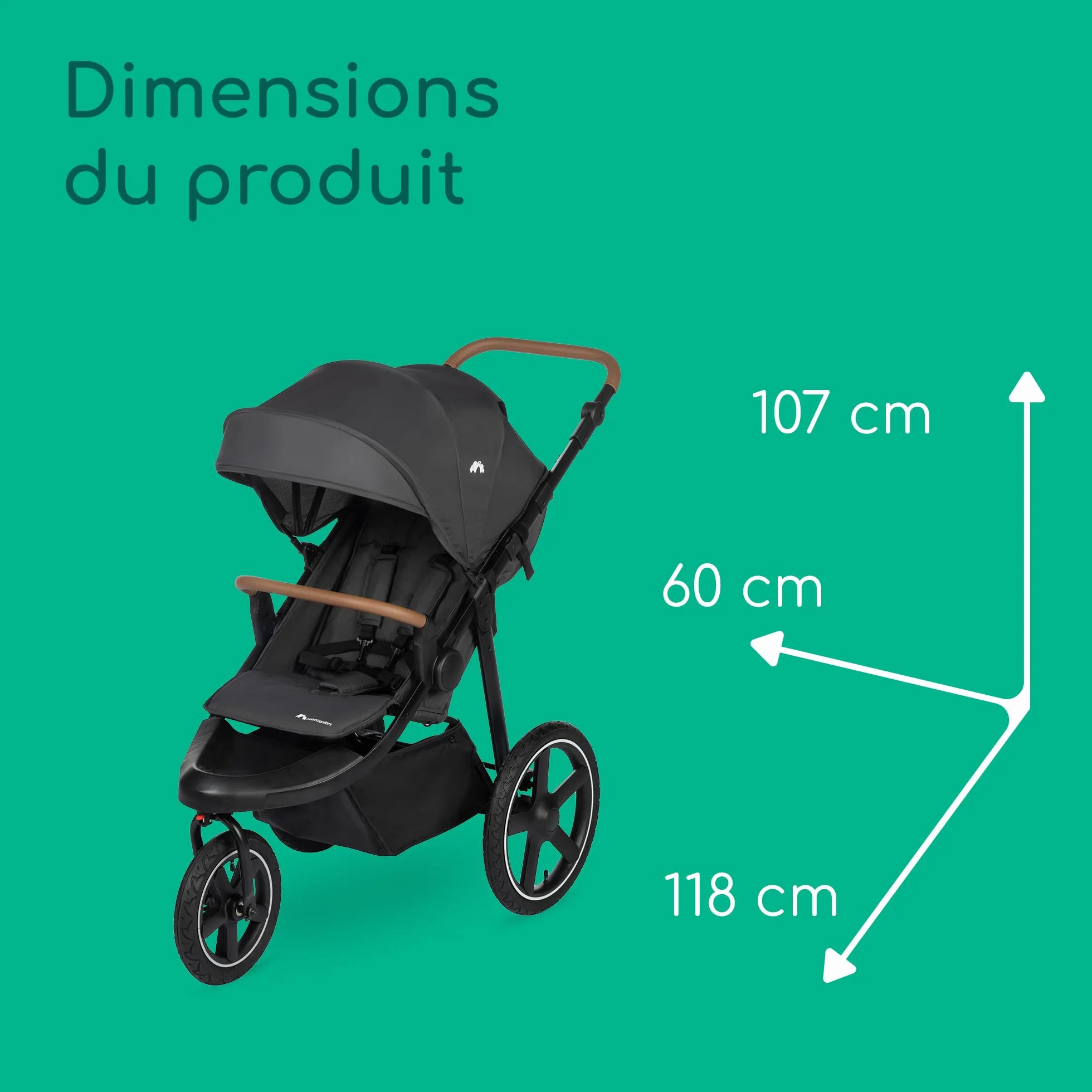 Bebeconfort Cloudy Poussette Tout Terrain 0-4 ans 22 kg Pliage Rapide Guidon Réglable Mineral Graphite