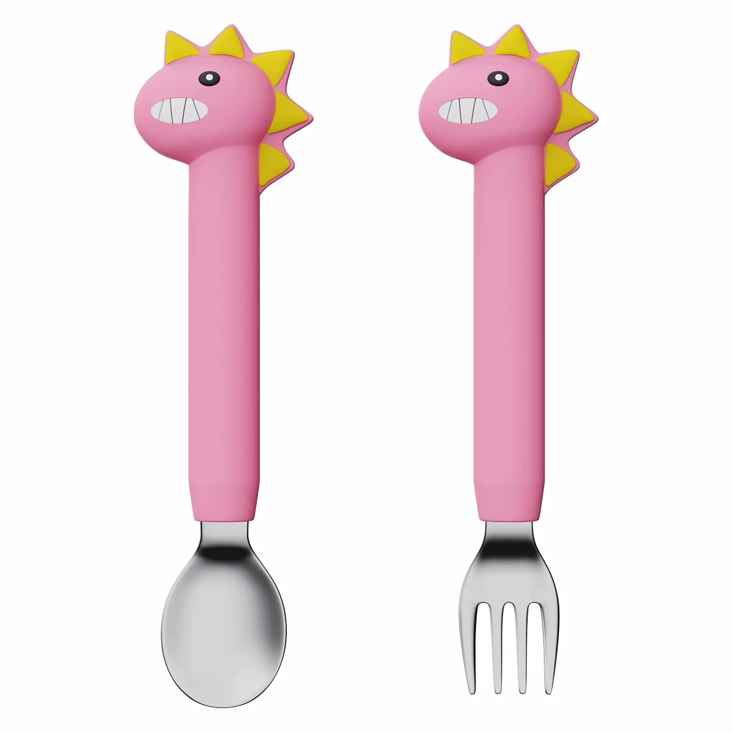 Cuillère bébé fourchette bébé carottes dinosaure rose 2 pièces