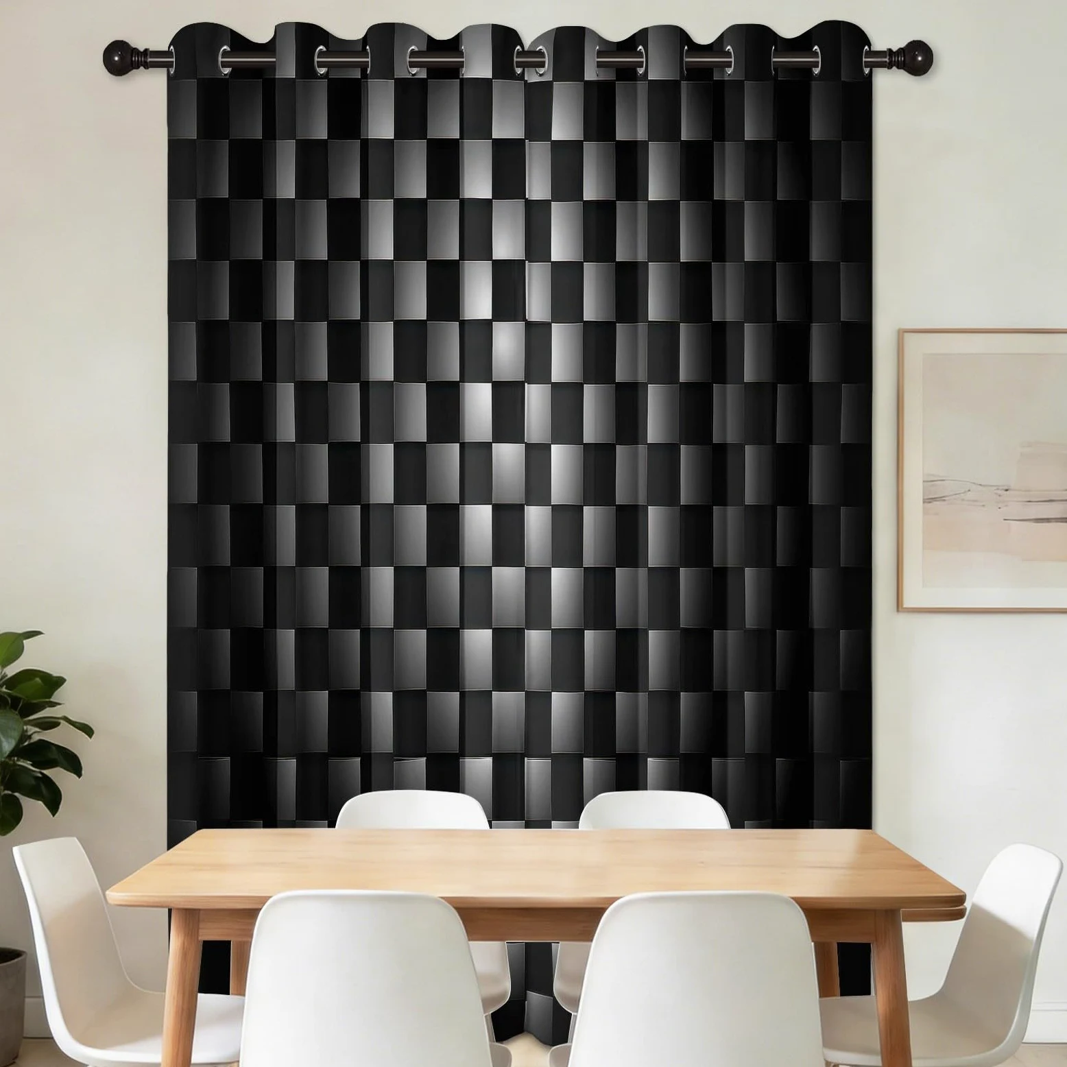 CozyRest Rideaux occultants Style technologique 280 x 245 cm, Motif Carreaux Noir Gris Géométrique Rideaux à œillets pour Chambre d'enfant Décoration de fenêtre Isolation Thermique (2 Panneaux)