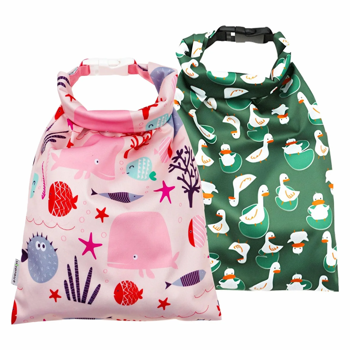 Lot de 2 sacs à couches imperméables pour bébé, Rose, Vert