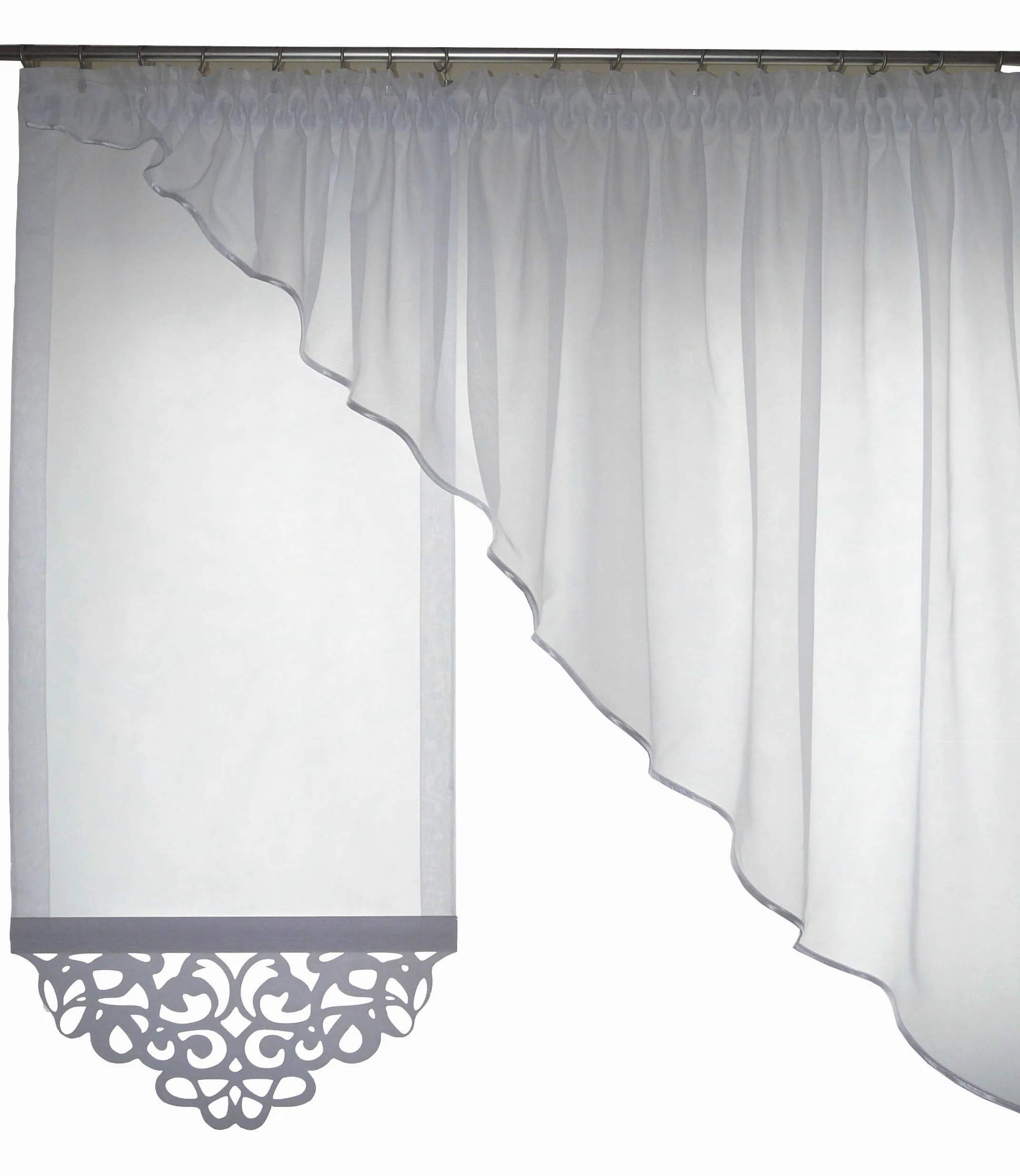 FKL DESIGN Home Deco Magnifique Rideau de fenêtre prêt à l'emploi, Panneau Blanc, Ruban à Volants crème, Ruban fumé, Magasin 150-170 cm Droite Gauche AG34 (B, incliné à Droite)