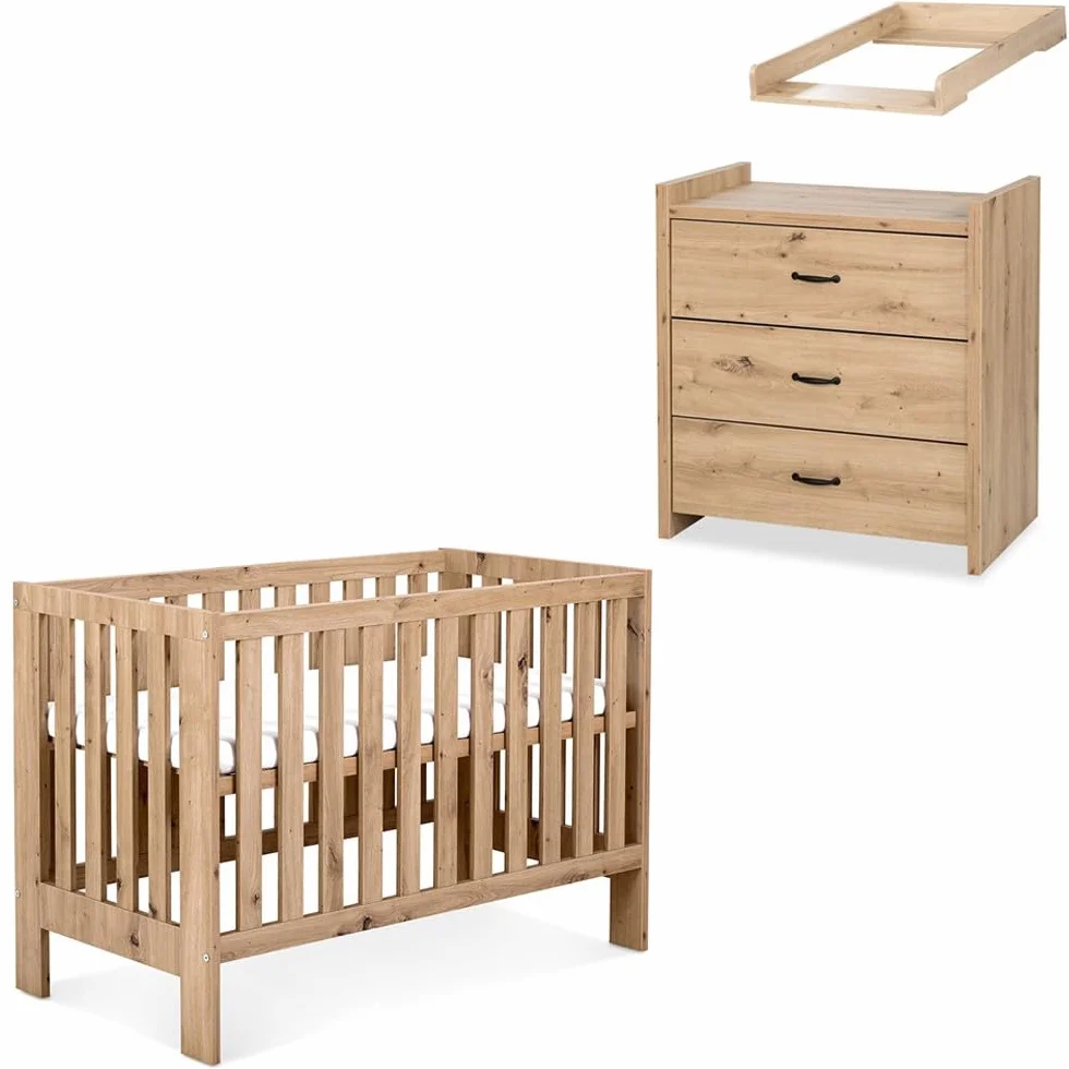 Mon Mobilier Design Amelia II Ensemble bébé Commode à Langer et lit évolutif 120x60 Chêne