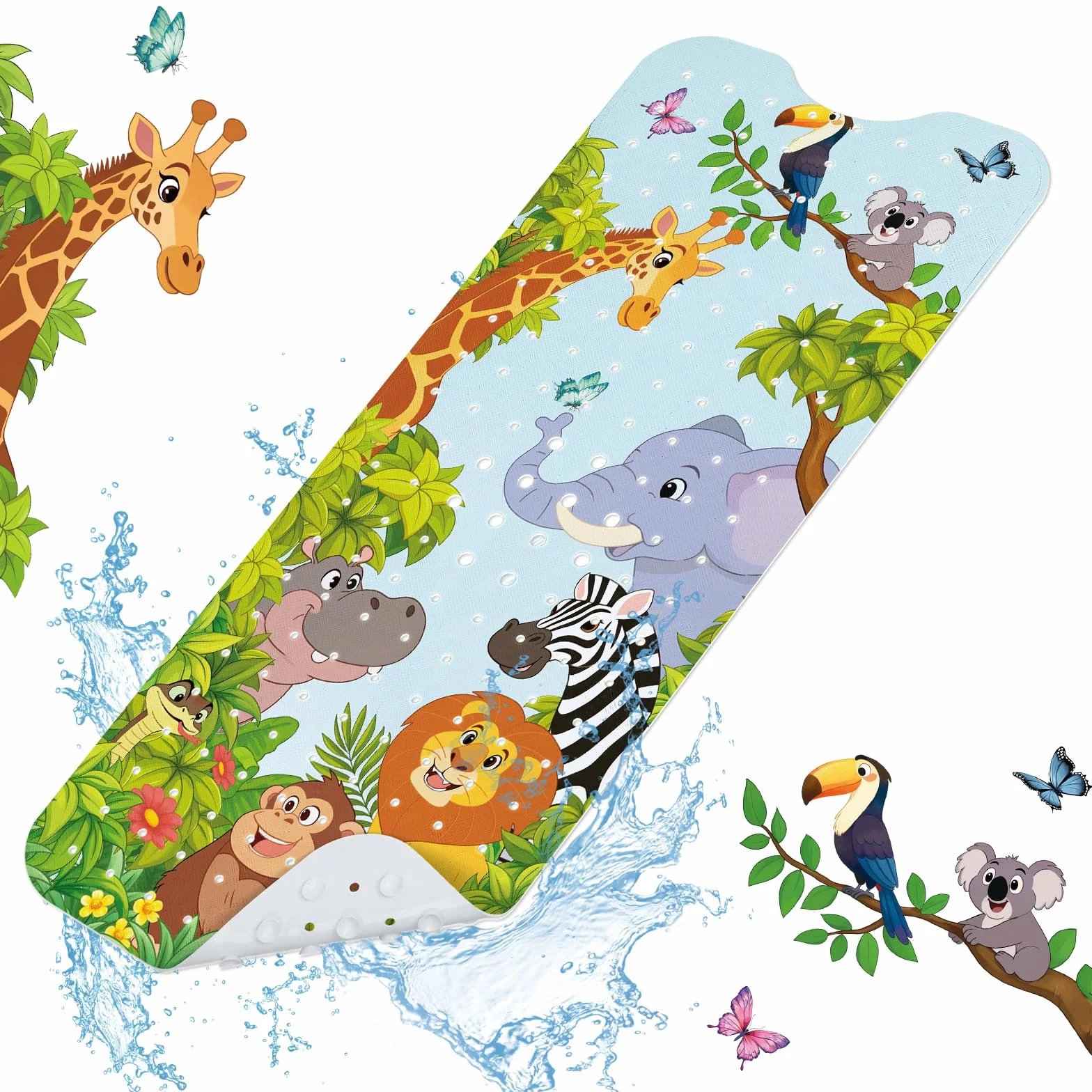 SHUCHING Tapis de Bain Antidérapant Enfant Animaux de la Jungle 100 x 40 cm