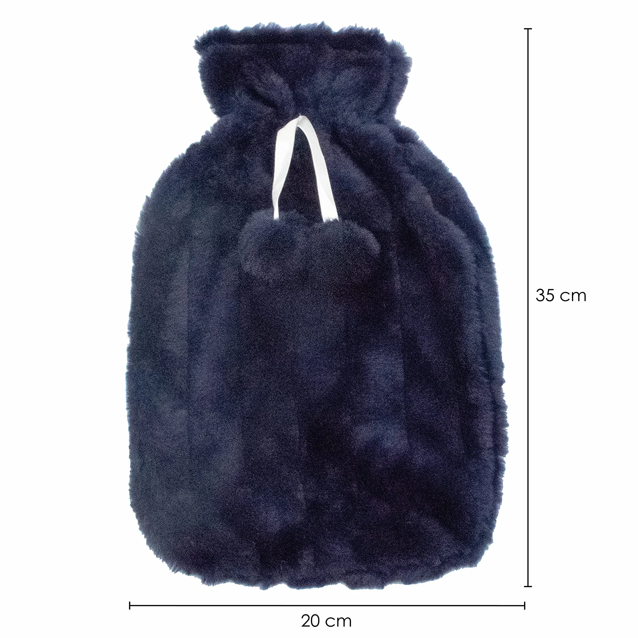 Grande housse pour bouillotte moelleuse bleu marine avec pompons TRIXES taille unique 2 litres