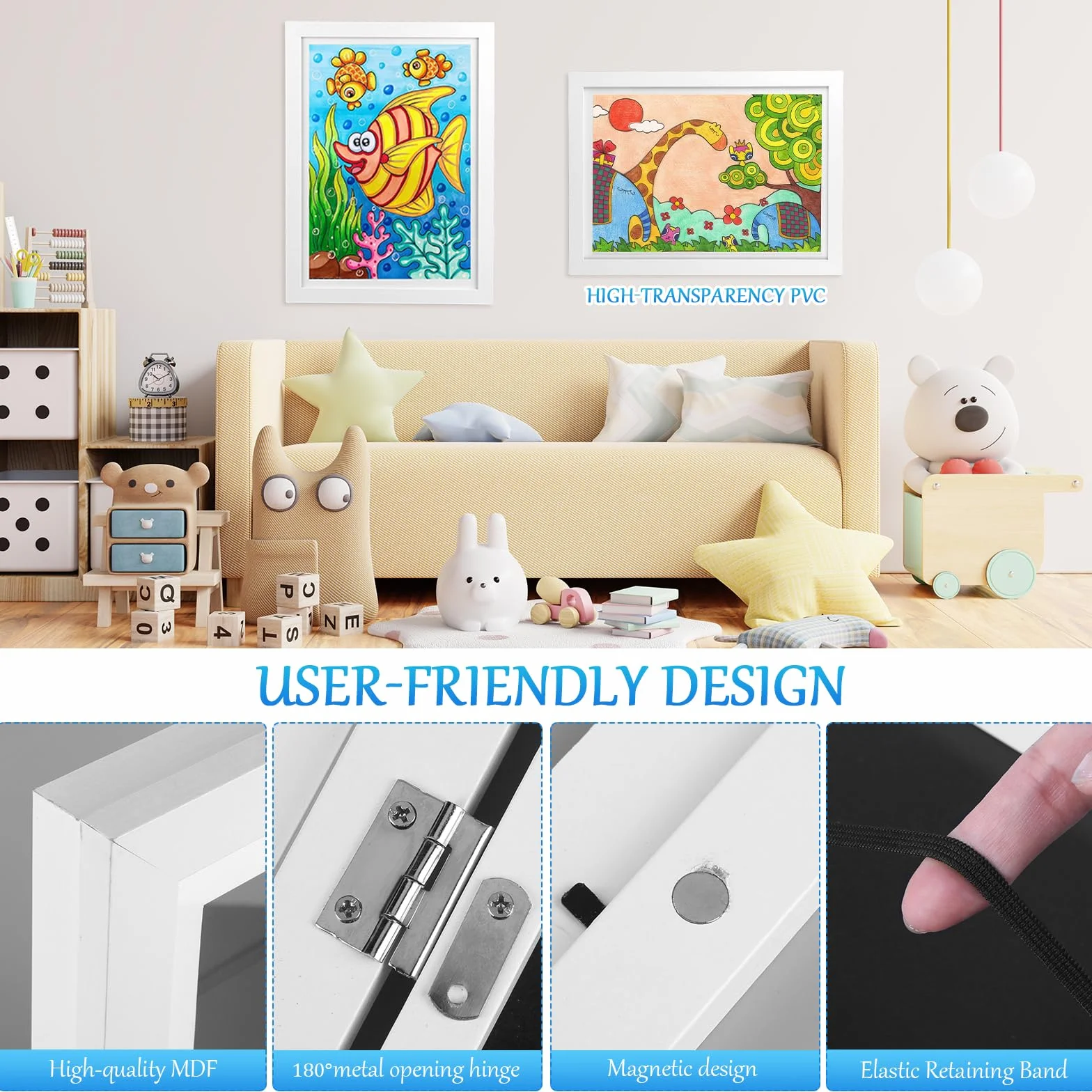 Cadres d'art pour enfants ouverture sur le devant 150 photos A4 blanc 24 x 33 cm