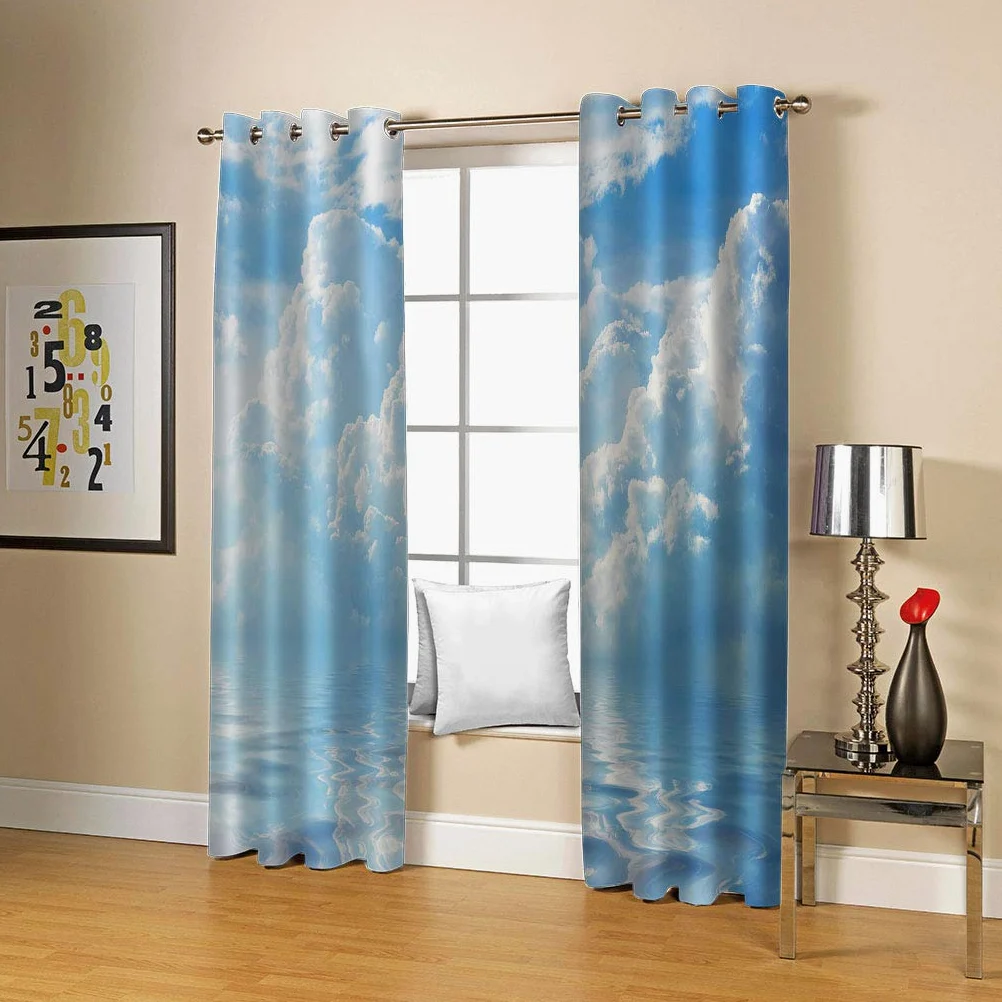 Rideaux Et Draperies Intérieurs 3D Ciel Bleu Nuage Blanc Paysage Motif Rideau Occultant À Oeillets Decoration Salon Chambre Maison pour Enfant Adulte 2 Pièces 280x160Cm Design Moderne Imprimé