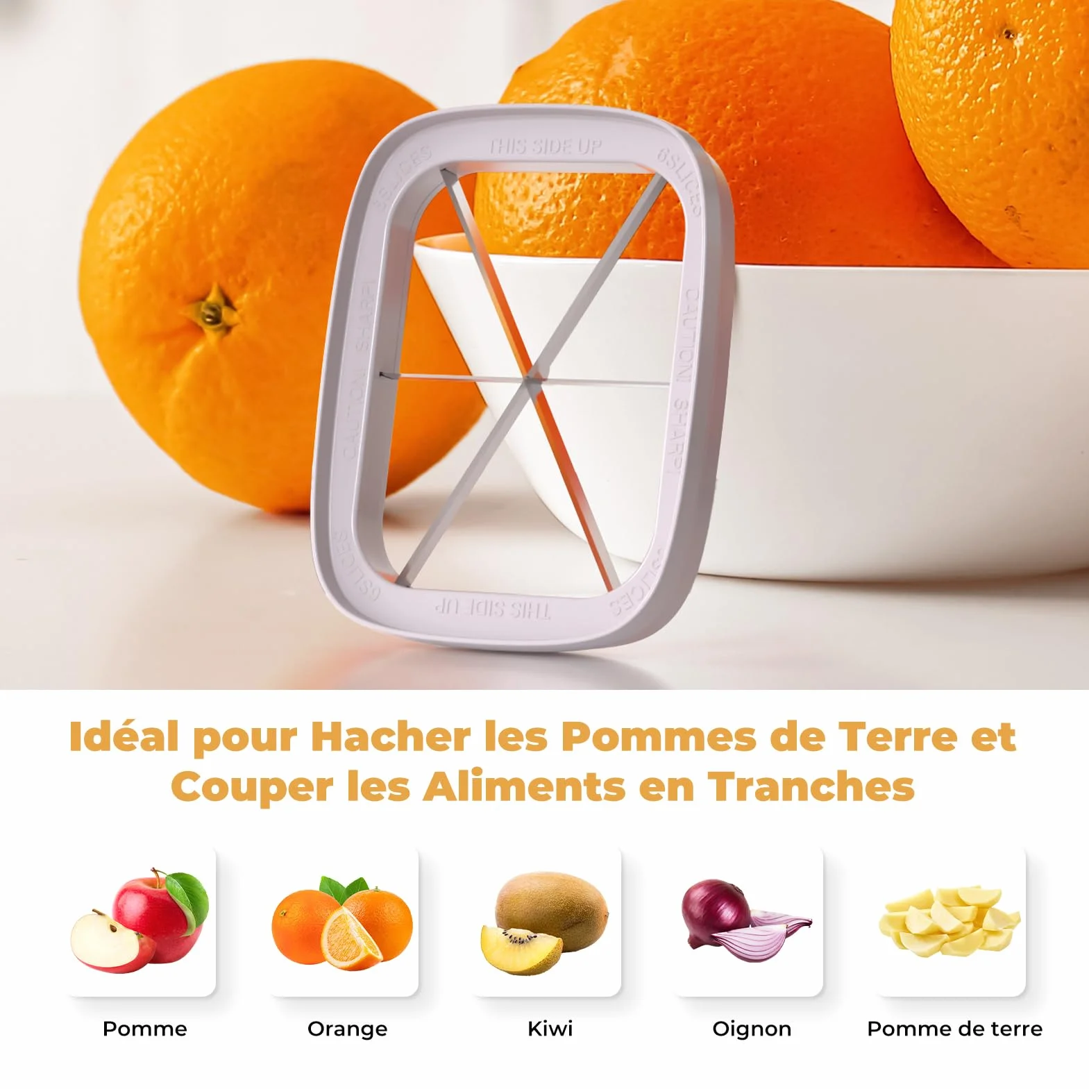 Coupe Frites Manuel, Coupe Frite Rapide avec 3 Lames en Acier Inoxydable, Gris