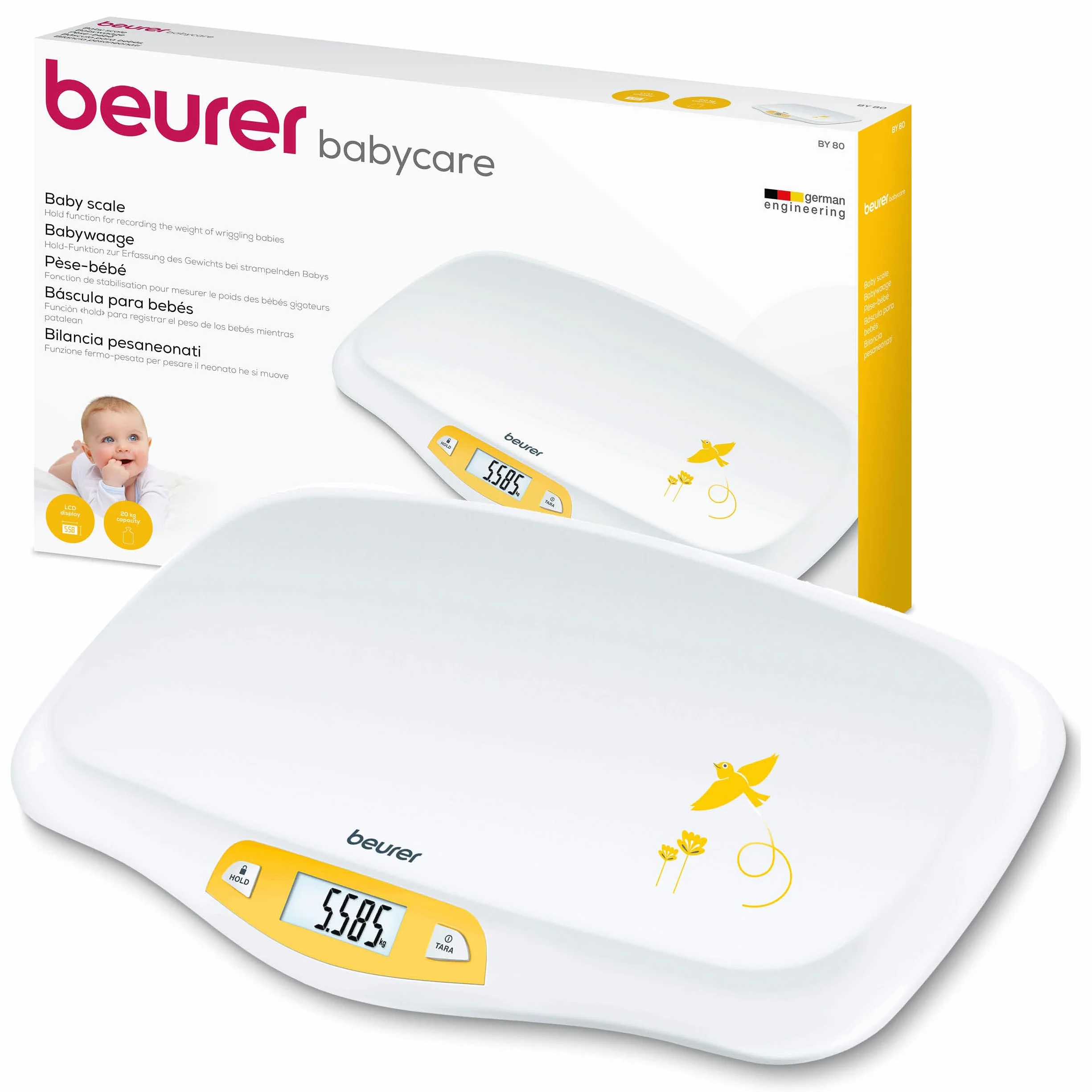 Beurer BY 80 Pèse-bébé 20 kg avec fonction de tare et maintien, graduation 5g