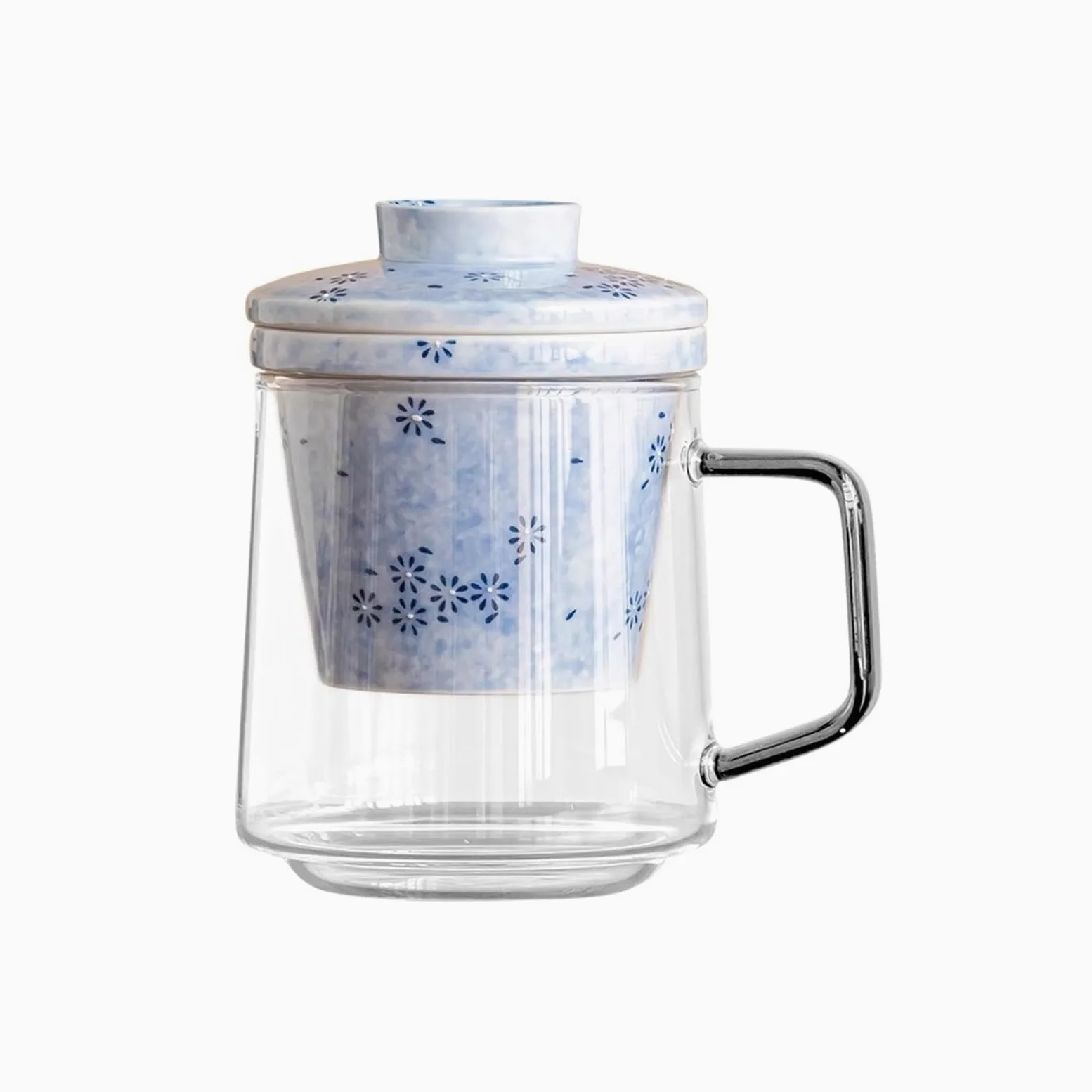 Tasses en verre Tasse à thé en verre avec infuseur et couvercle en céramique, 15,7 oz