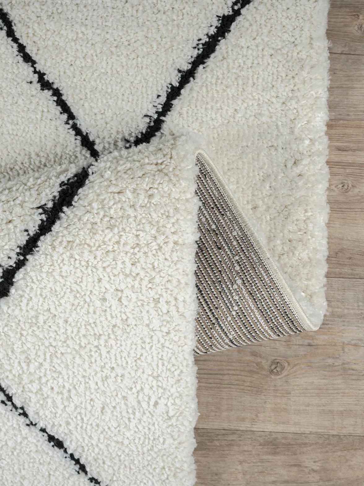 Bahar Shaggy Tapis de Salon à Poils Longs 160 x 230 cm Crème/Noir