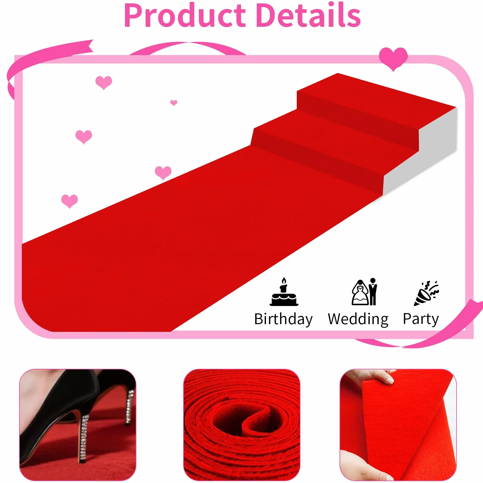 SK Studio Tapis de Passage Mariage 1 x 3 m Rouge
