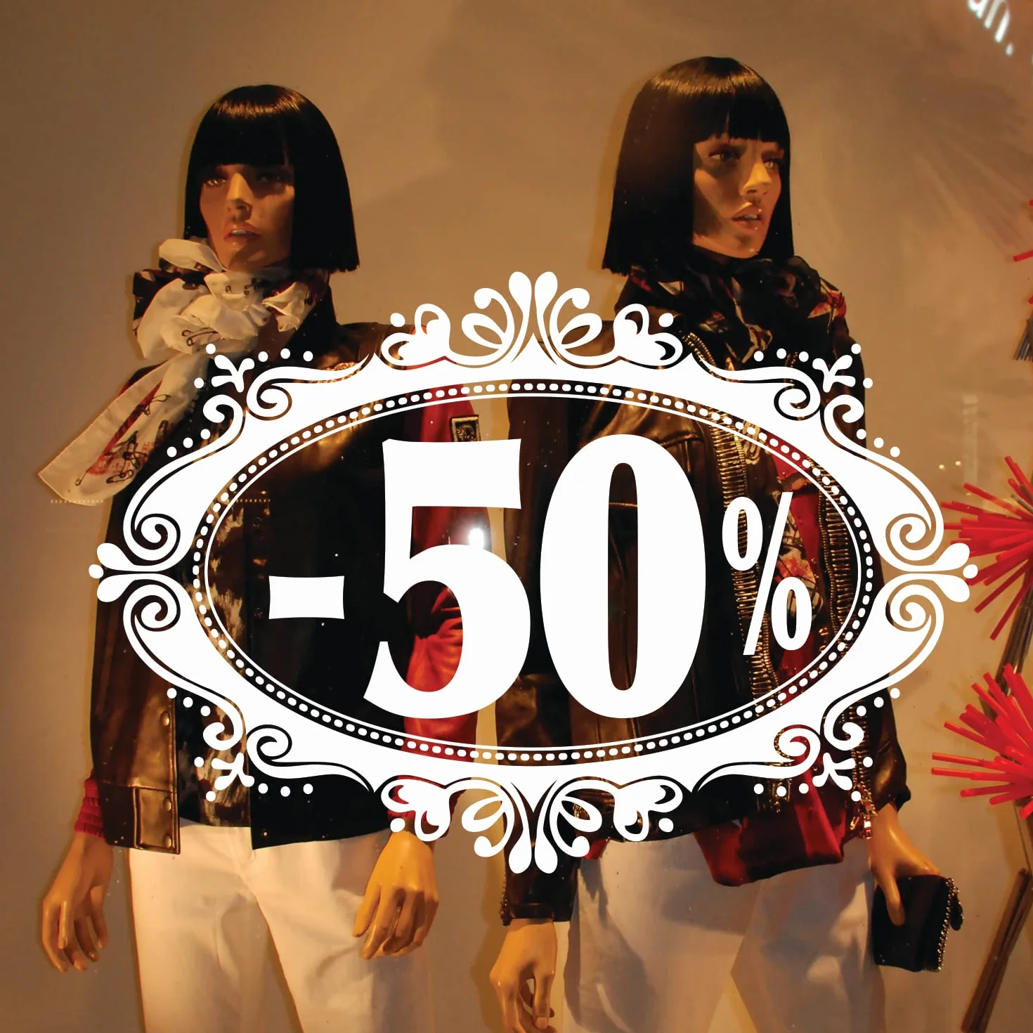 Sticker Vitrophanie Electrostatique L70 H50 cm 50% Baroque Blanc Sur Film PVC Transparent 150 Microns