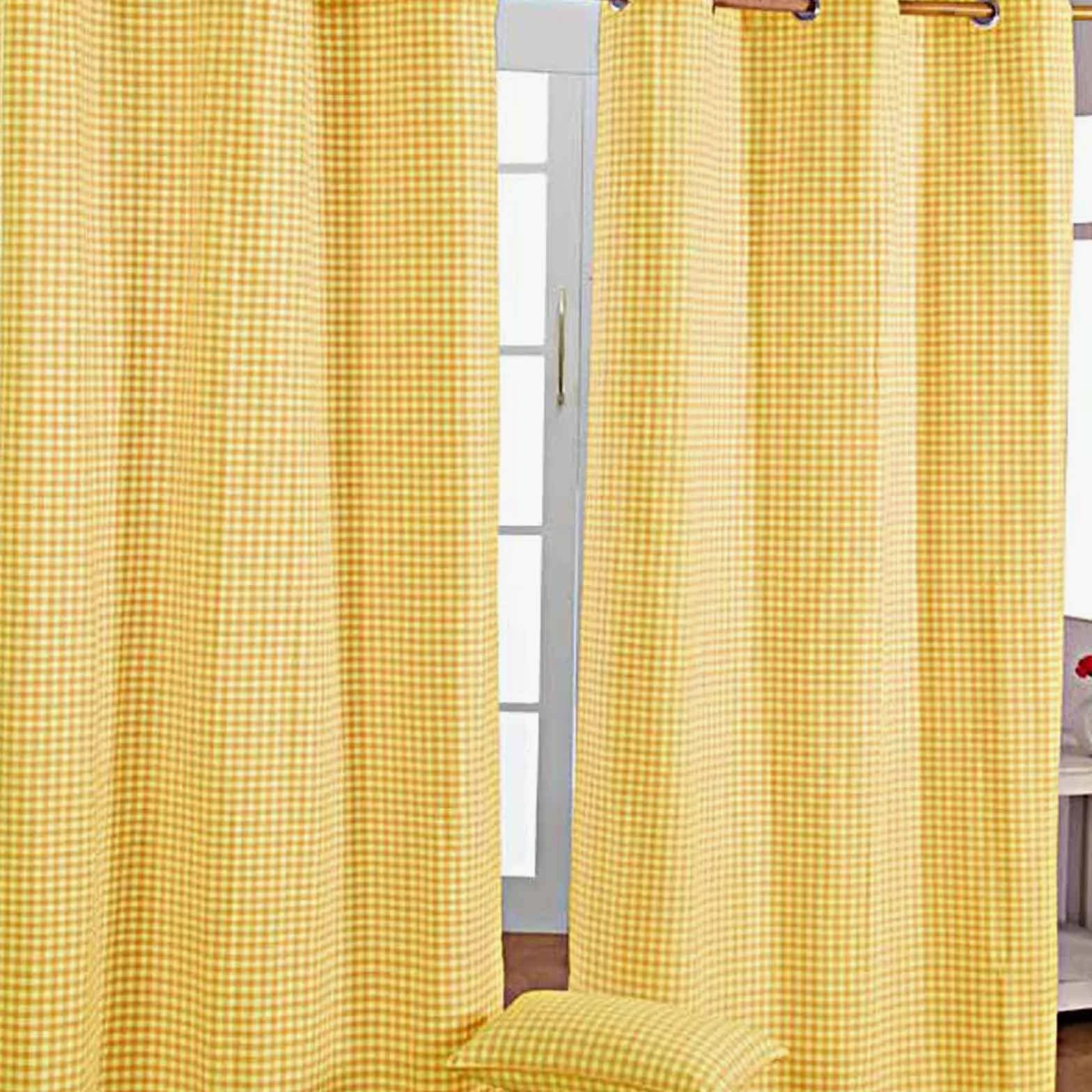 HOMESCAPES – Paire de Rideaux à Carreaux Jaune Prêt-à-Poser – 137 x 228 cm