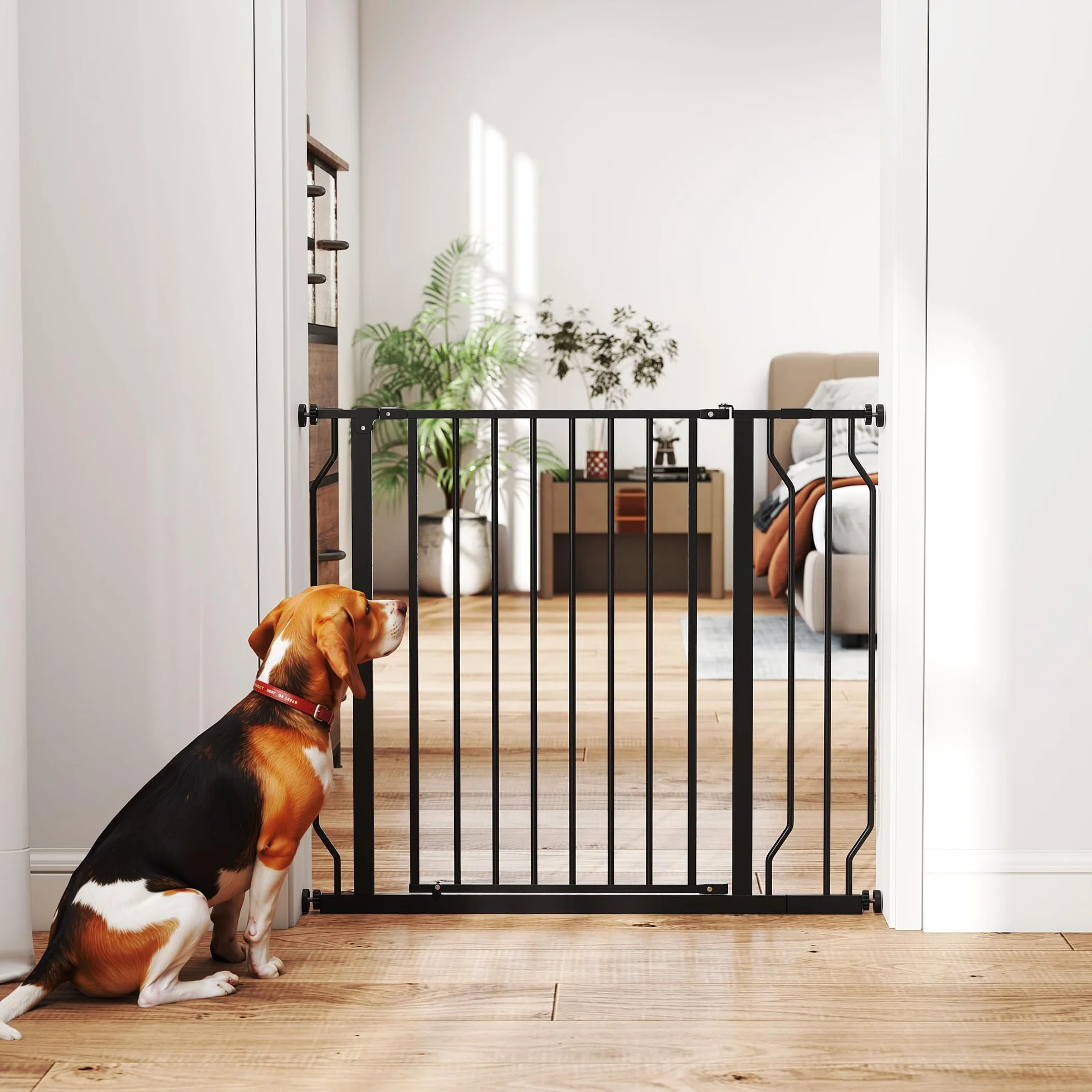 PawHut Barrière de sécurité Chien extensible 75-95 x 76 cm Acier ABS Noir
