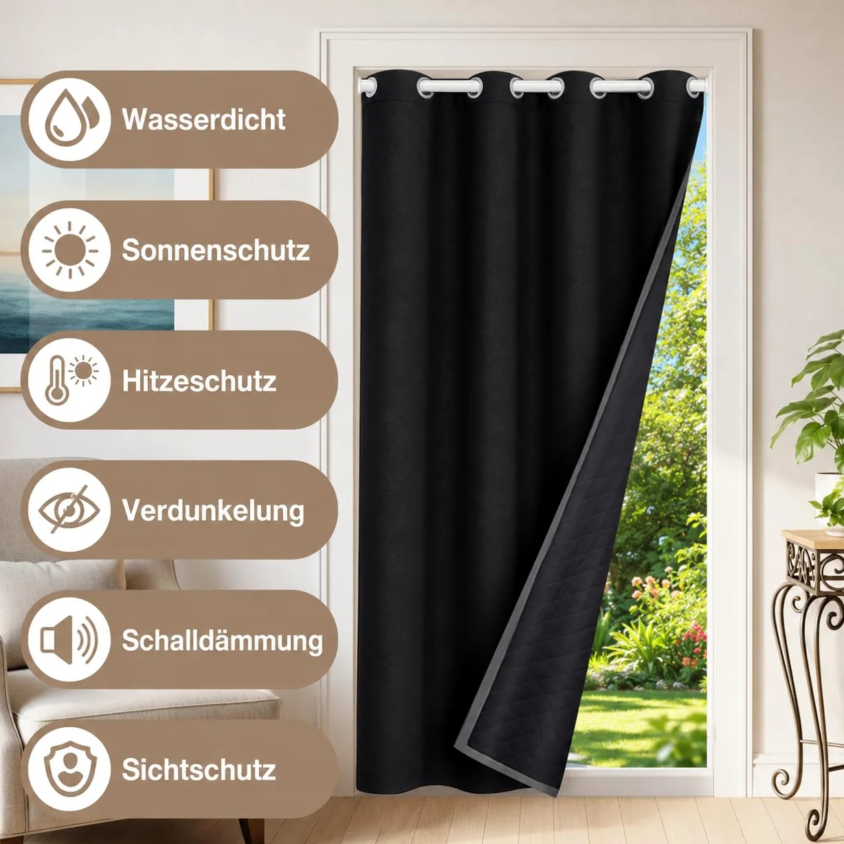 Rideaux de porte (Noir, B132xH203cm)