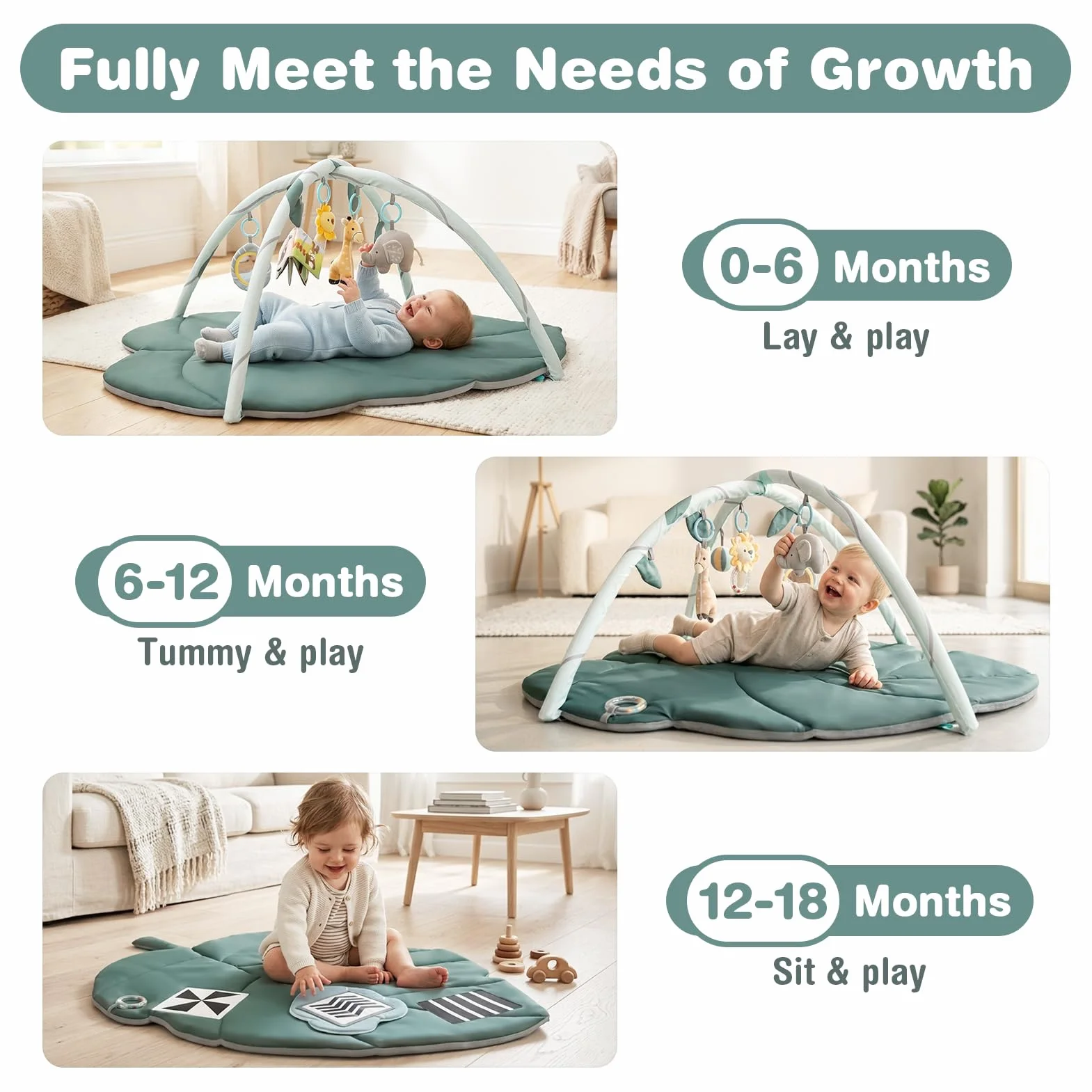 Vanplay Tapis d'Éveil Bébé avec 6 Jouets Amovibles Arche Antidérapant Épaissi Cadeau Nouveau-né