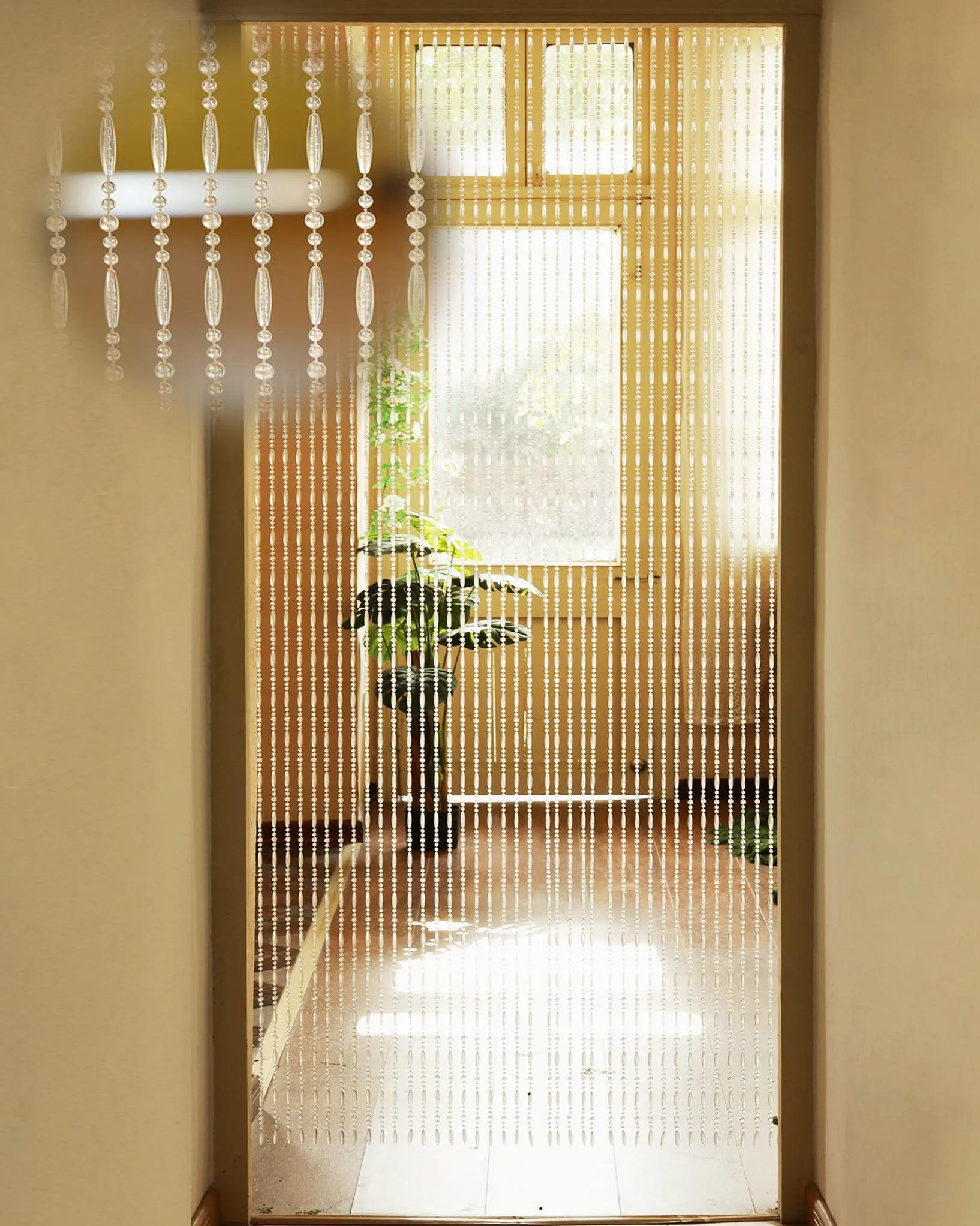 Rideau de Perles Transparent Porte de Balcon, 100x230cm, 75 Brins, Rideau de Perles en Plastique comme Moustiquaire et Décoration pour Porte de Balcon, Chambre