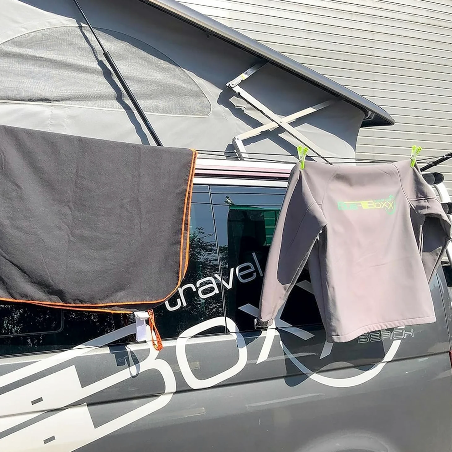 Bus-Boxx Corde à linge pour rail à passepoil - Corde à linge de camping - 5 m - Convient pour VW T5, T6, T6.1 California (Beach/Coast/Ocean), (kit à monter soi-même)