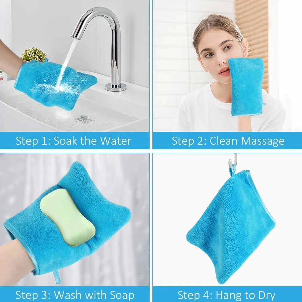 HOTUT Gants de Toilette en Microfibre, Lot de 8, Gants de Nettoyage du Visage Doux, Chiffon de Bain en Microfibre, 15 X 20cm