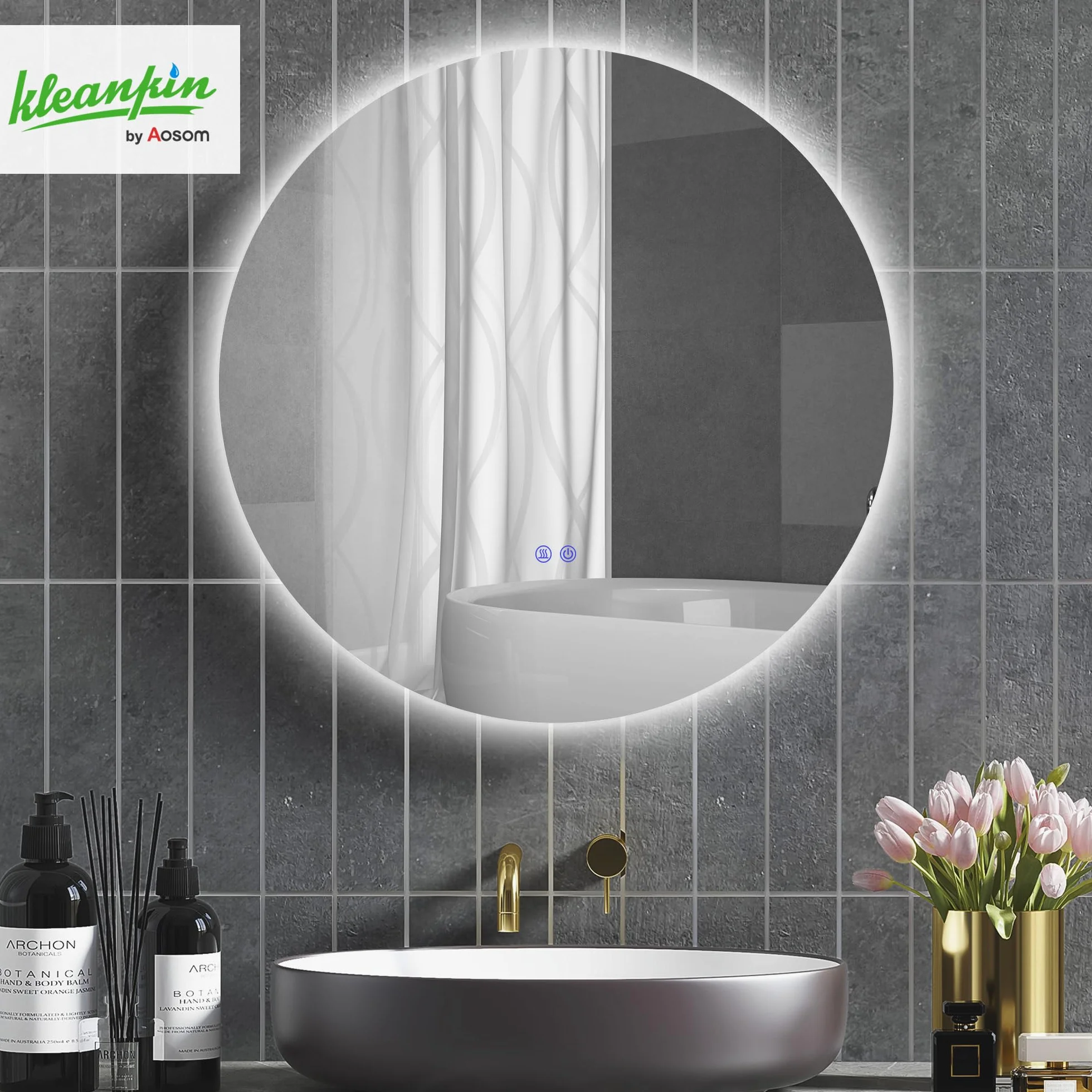 Kleankin Miroir Rond Lumineux LED Mural Salle de Bain 80 cm Interrupteur Tactile Antibuée Luminosité Réglable 20,5W+26W Blanc Argent
