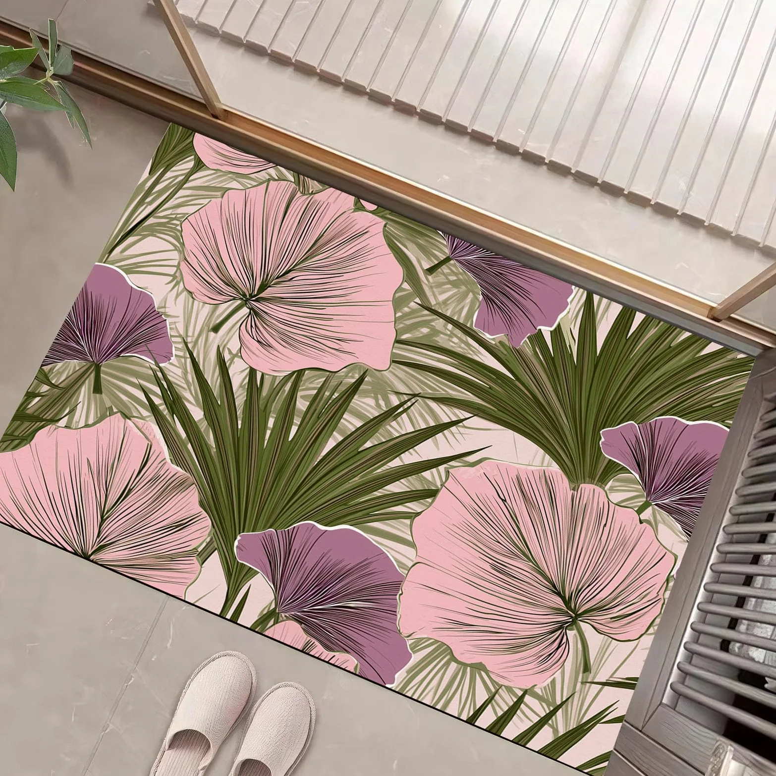 Tapis Feuilles De Palmier Tropicales 90X150Cm en Fausse Laine Vert Olive pour Salle De Bain Cuisine, Petit Paillasson D'Entrée D'Intérieur, Plantes Vintage, Tapis De Sol Antidérapant Lavable