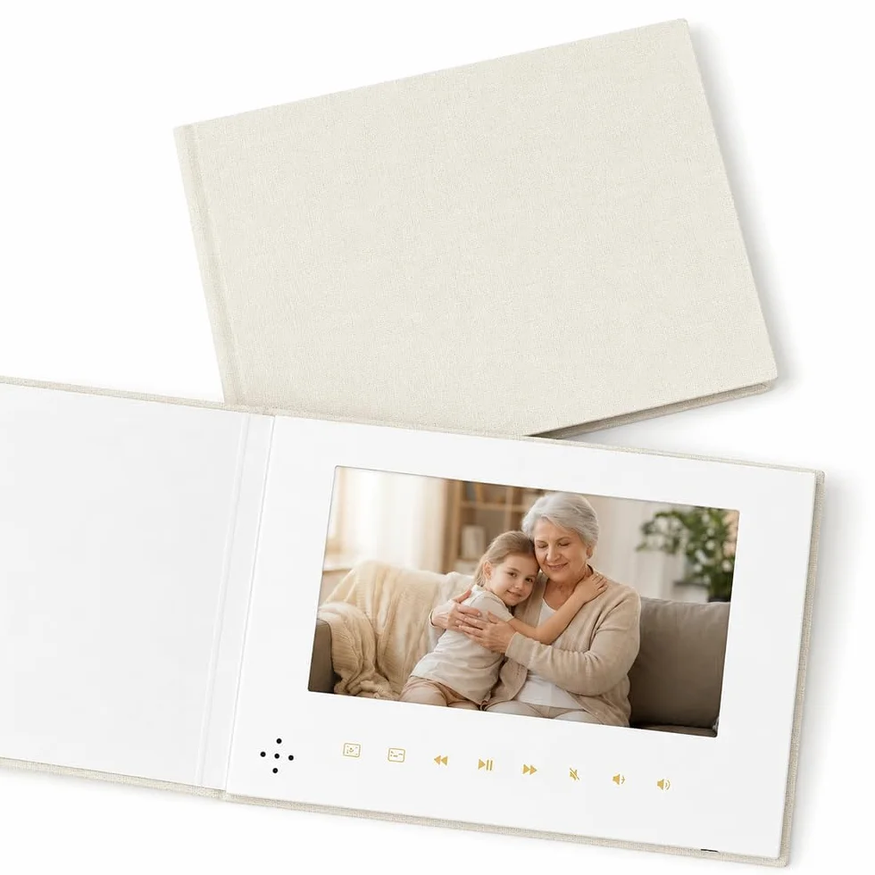 Cadre photo numérique 7 pouces IPS écran lin luxe, 4 Go mémoire, batterie rechargeable, vidéo HD
