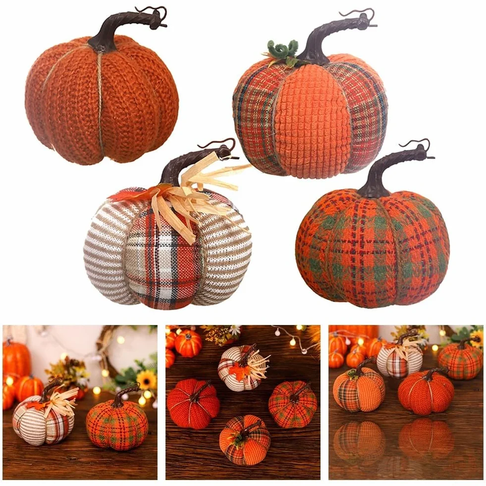 Citrouille Artificielle en Tissu, Coton PP, Décoration de Table Automne, Accessoire Photo