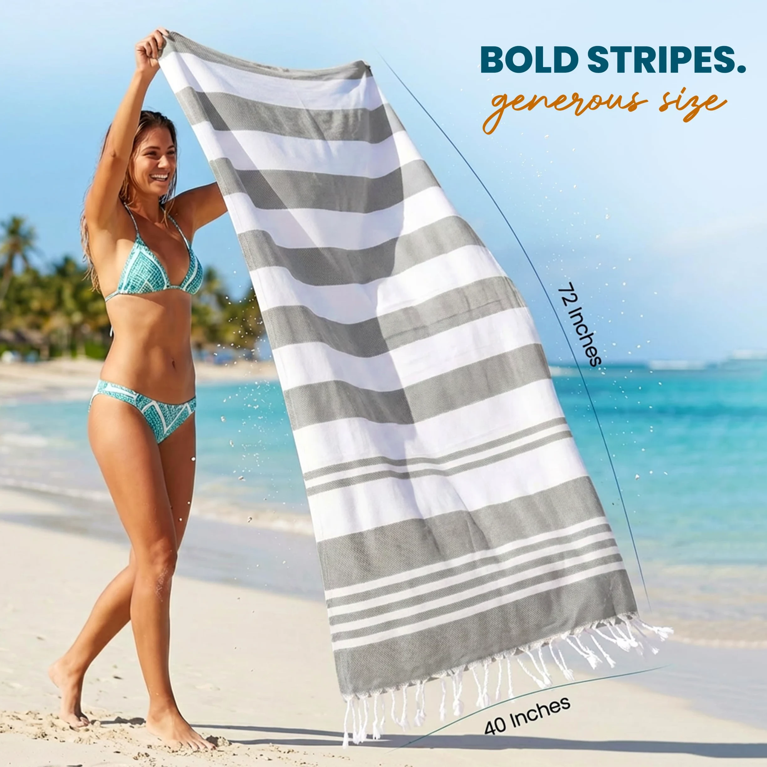 Utopia Towels Peshtemal Lot de 4 Serviettes de Plage Turques 100% Coton résistantes au Sable, légères, à séchage Rapide, pré-lavées, Grandes Tailles, (100 x 183 cm), Gris Frais