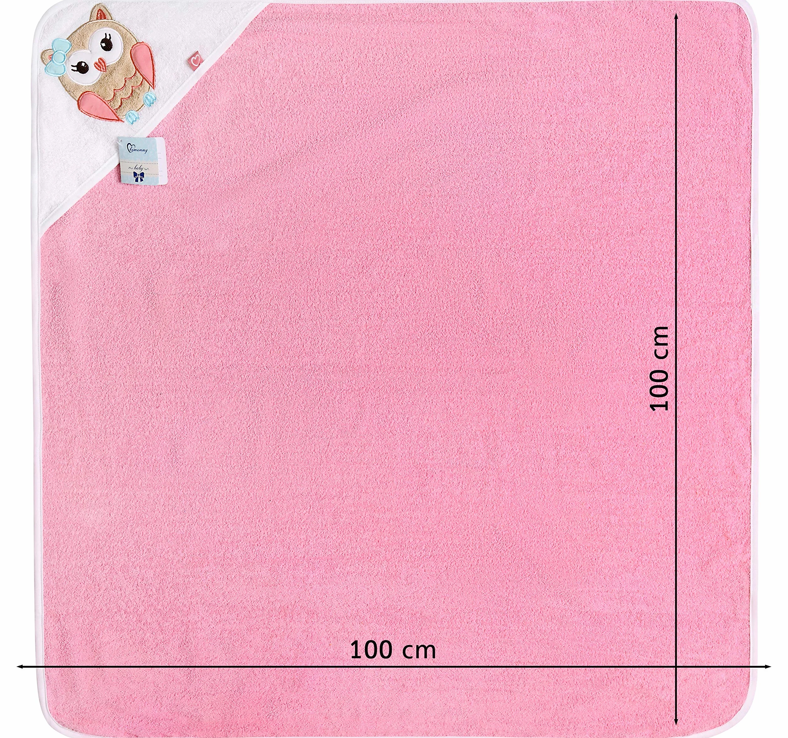 Be Mammy Serviette à Capuche en Coton Bébé Oeko-Tex Standard 100 100cm x 100cm Rose Chouette