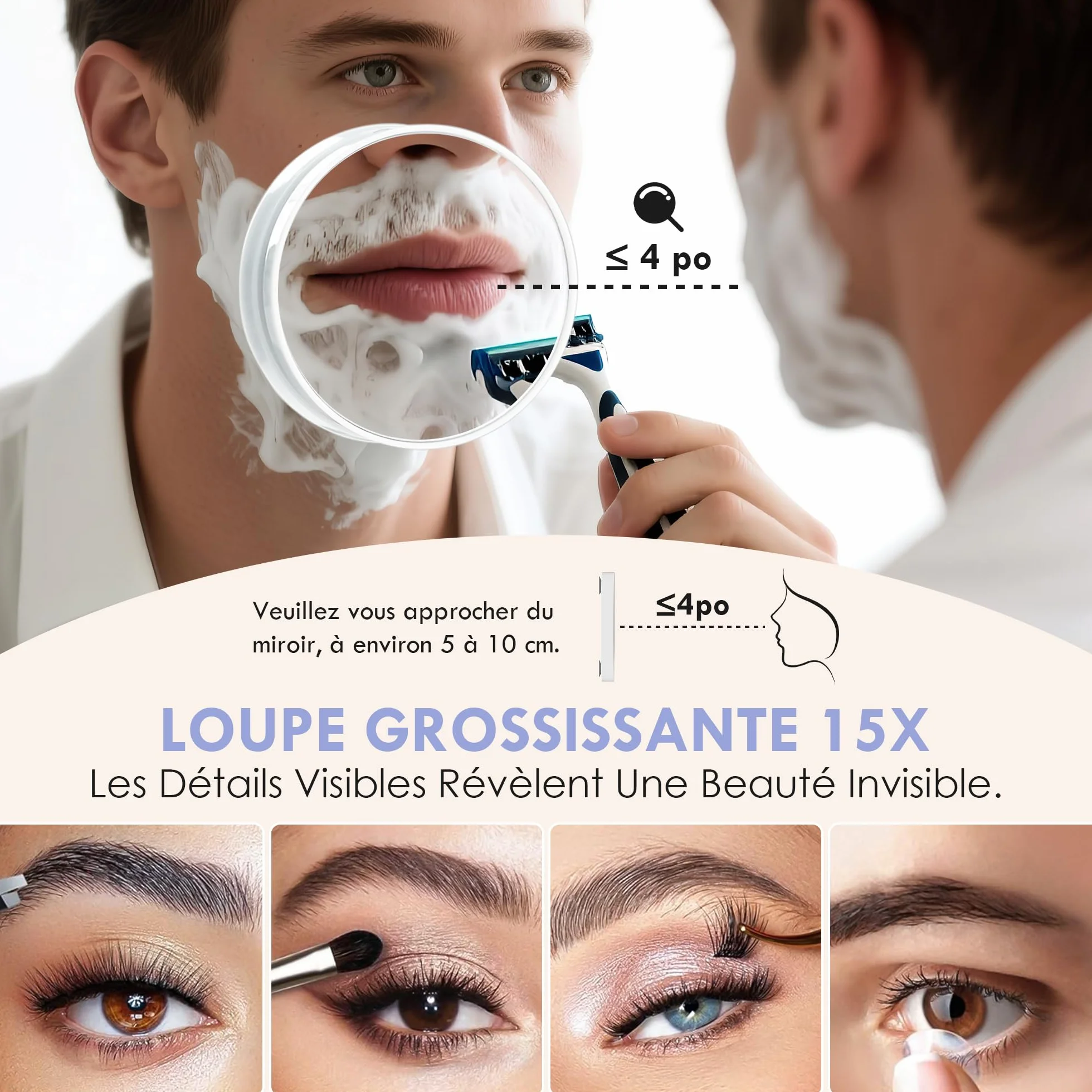 LuxeVue Miroir de Maquillage avec lumières 30x36 cm, 3 Modes d'éclairage Tactile, Grossissant 15X, Cadre en Métal