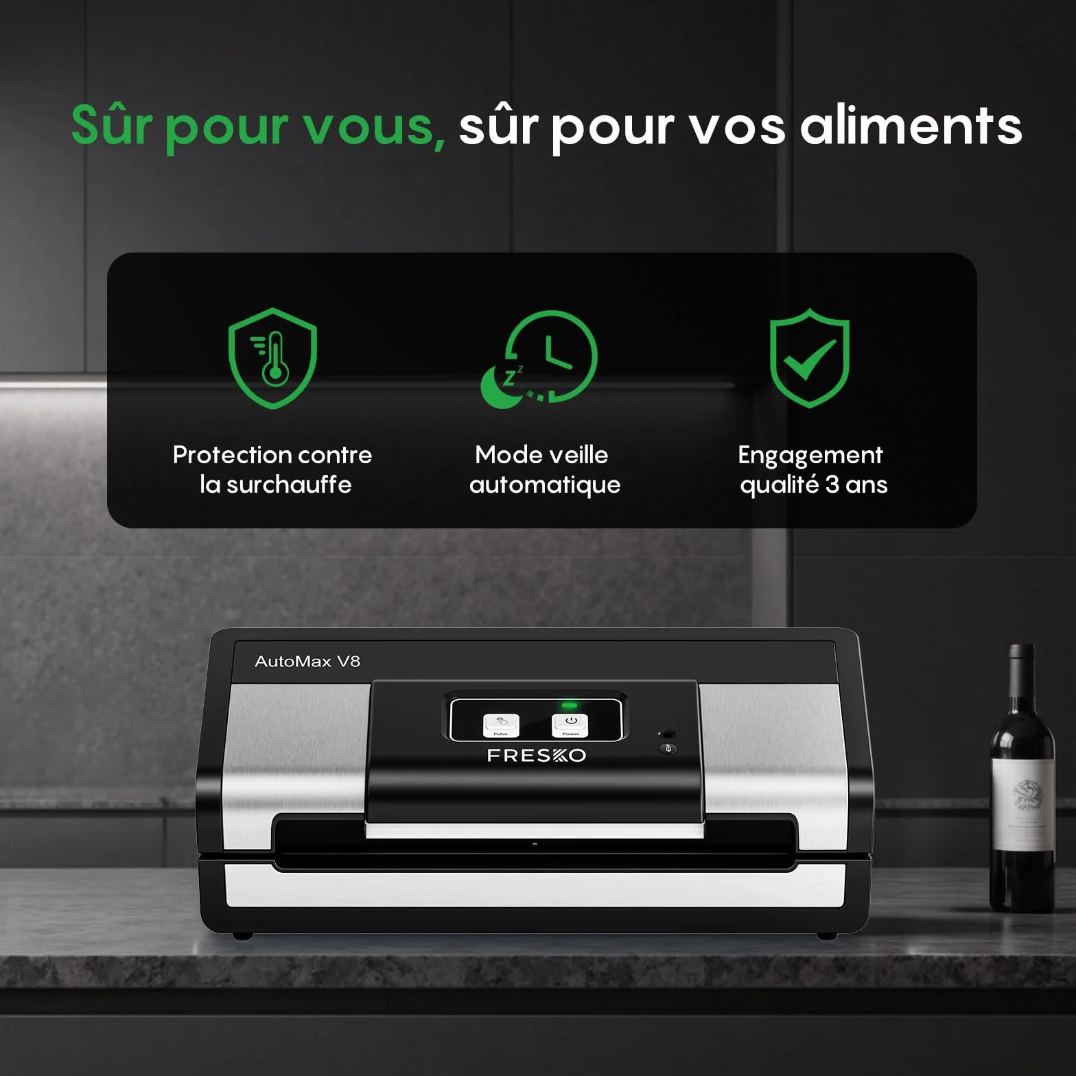 FRESKO Machine Sous Vide Alimentaire 140W AutoMax V8 Sec/Humide Mains Libres