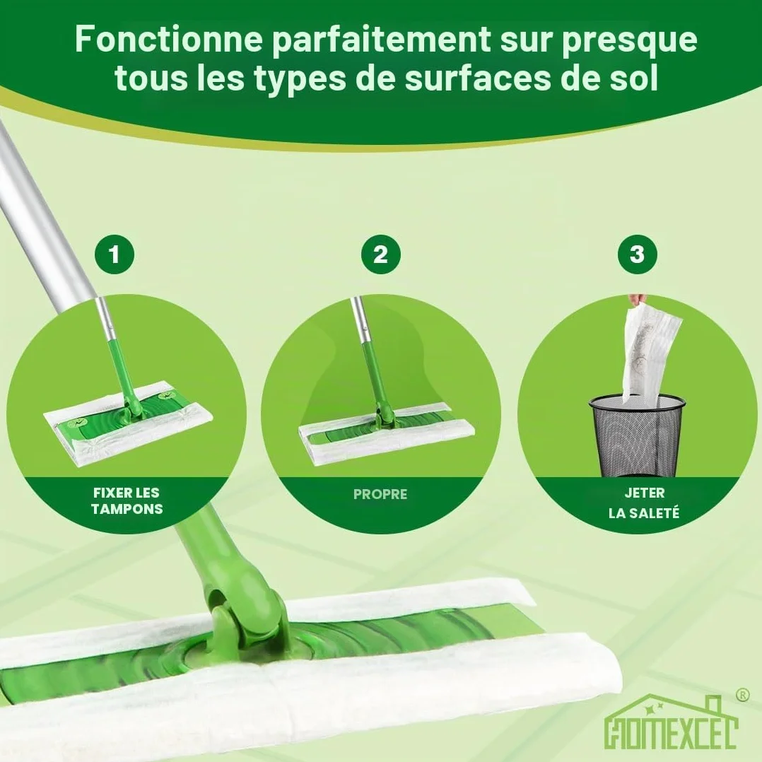 HOMEXCEL recharges de balayage sec compatibles Swiffer Sweeper 64 pièces 20,3 x 26,4 cm