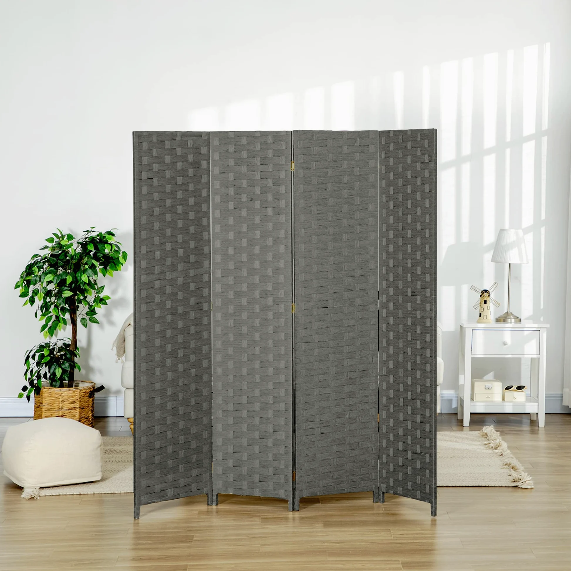 HOMCOM Paravent Intérieur 4 Panneaux 159,5L x 169,5H x 1,6P cm Gris | Séparateur de Pièce, Cloison en Bois