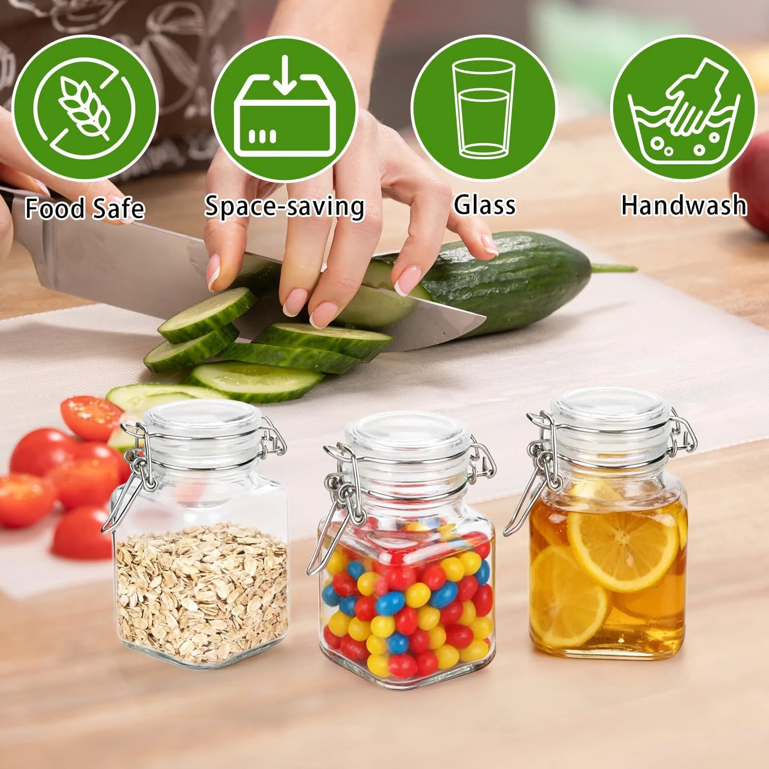 Mini Pots à Épices en Verre Hermétique avec Clip - Bocaux pour Céréales et Grains