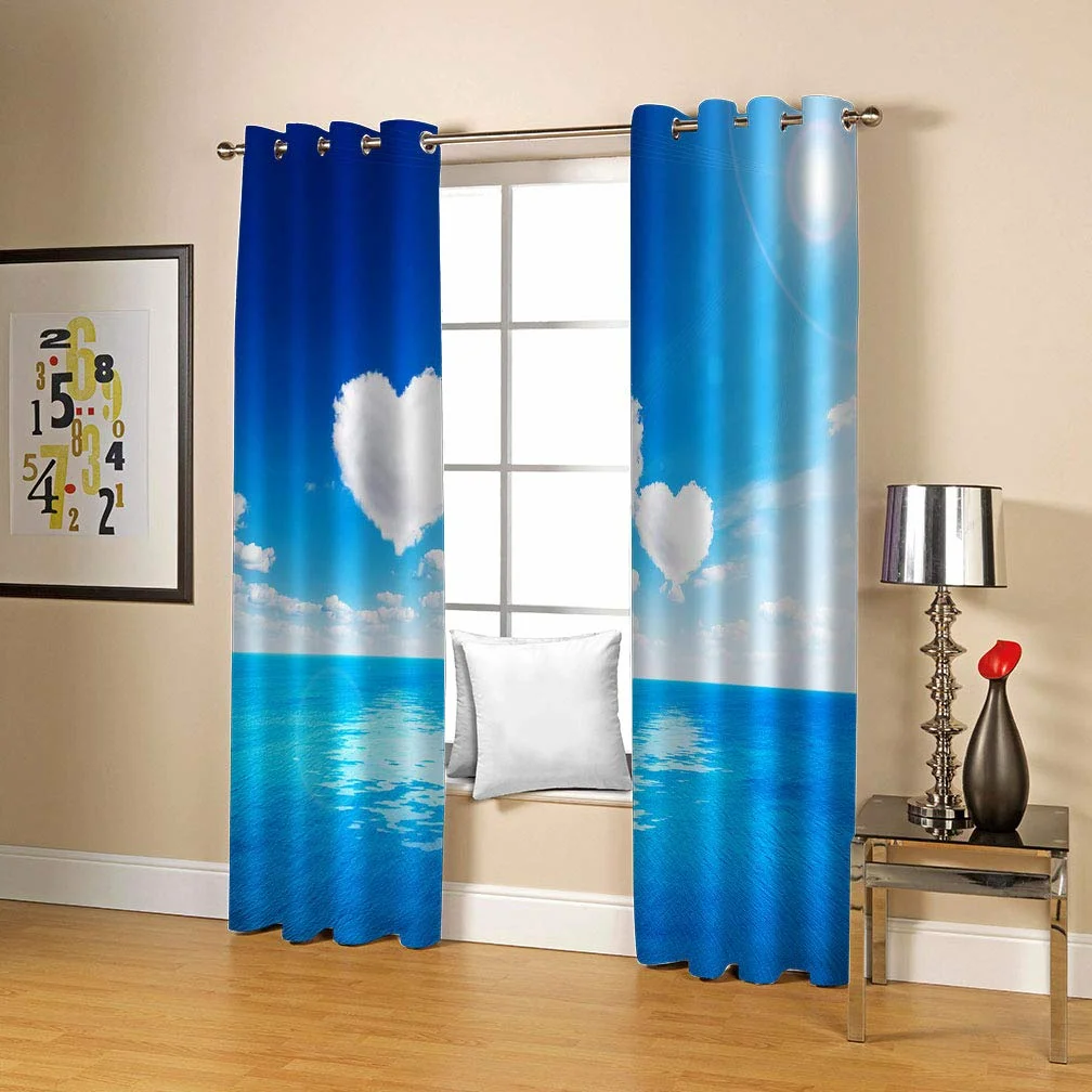 Rideaux Et Draperies Intérieurs 3D Ciel Bleu Coeur Nuage Blanc Motif Rideau Occultant À Oeillets Decoration Salon Chambre Maison pour Enfant Adulte 2 Pièces 280x160Cm Design Moderne Imprimé