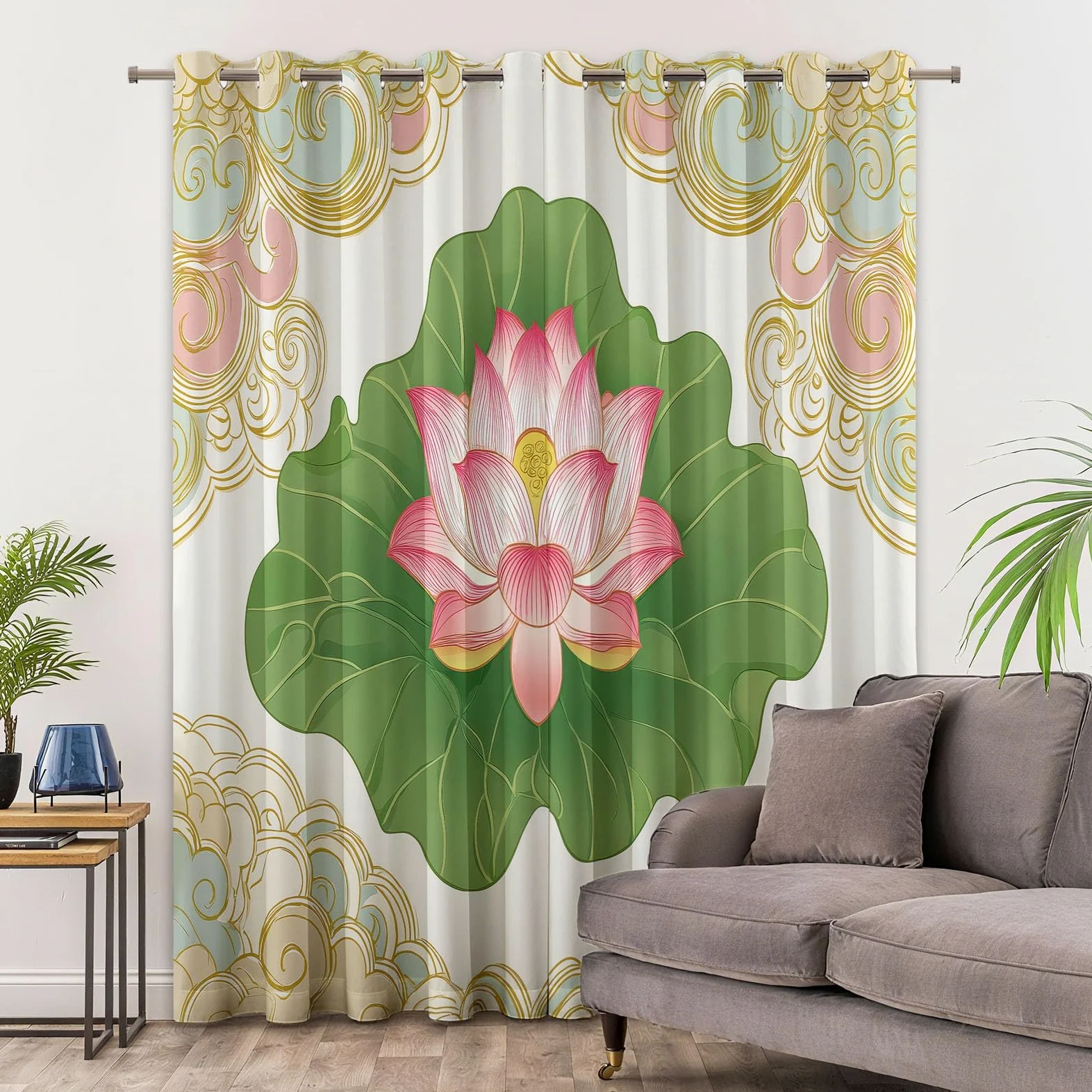 Jaune Rideaux Occultants Thermiques 183 x 214 cm Motifs Floraux Motifs Nuages Bon Augure – Rideaux Isolants Anti-Froid & Anti-Chaleur, Tissu Épais Haut de Gamme, Parfait pour Salon, Chambre ou Bureau