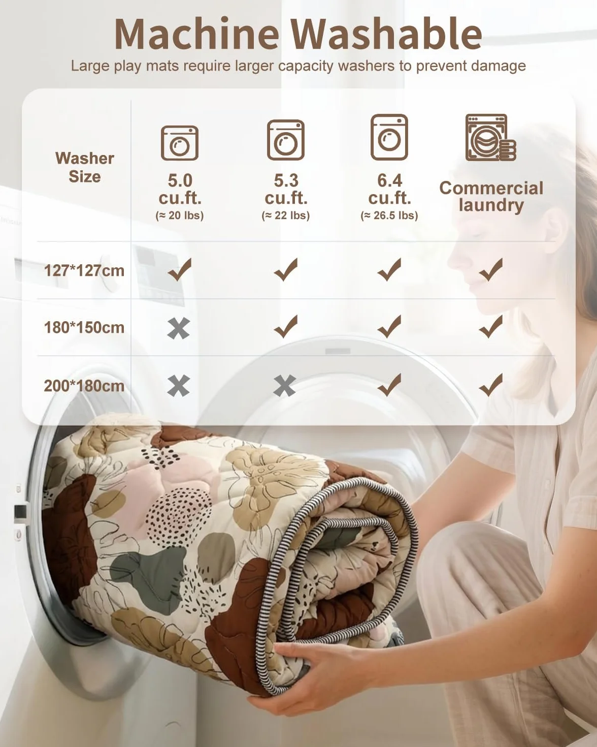 Tapis d'éveil Bébé 127x127cm Antidérapant Lavable en Machine Pliable Style Bohème