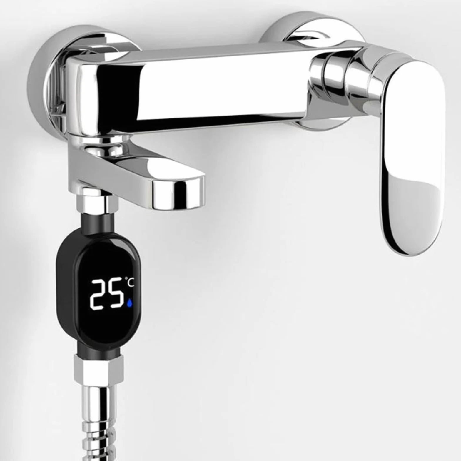 Thermomètre de douche numérique LED acier inoxydable 0-99°C 1/2"