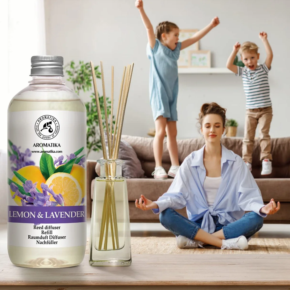 Diffuseur de Parfum Citron-Lavande 500ml - Aromathérapie - Huile Essentielle - Parfum d'Ambiance Frais et Longue Durée