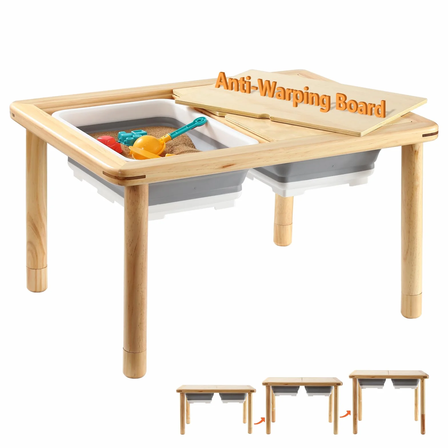 FUNLIO Table sensorielle en Bois avec 2 bacs pour Les Enfants de 1 à 5 Ans, Table sensorielle pour Enfants à Hauteur réglable sur 3 Niveaux, de Jeu pour l'eau et Le Sable, certifiée CPC
