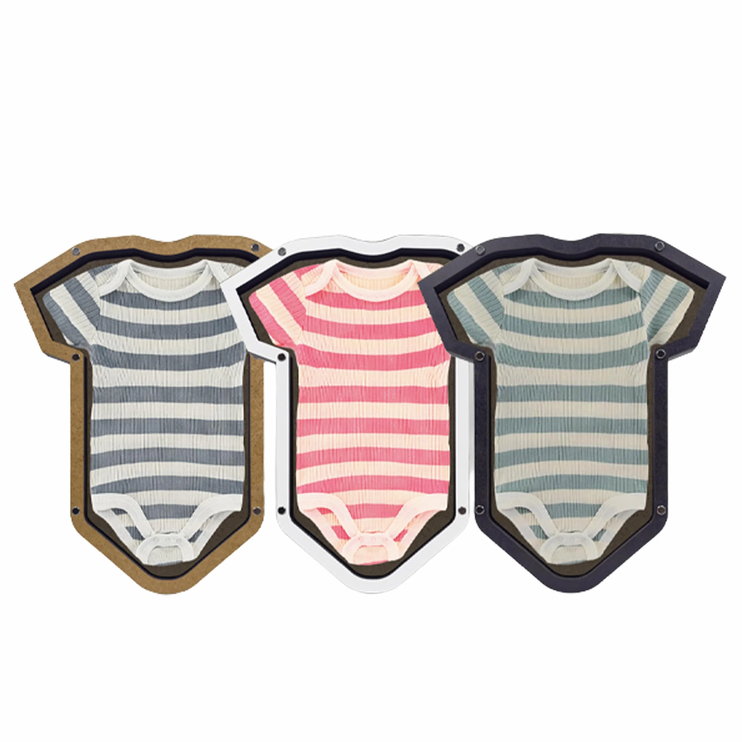 Cadre photo pour body de bébé en bois avec joint d'ombrage 3D et contours découpés - Cadre souvenir durable avec support