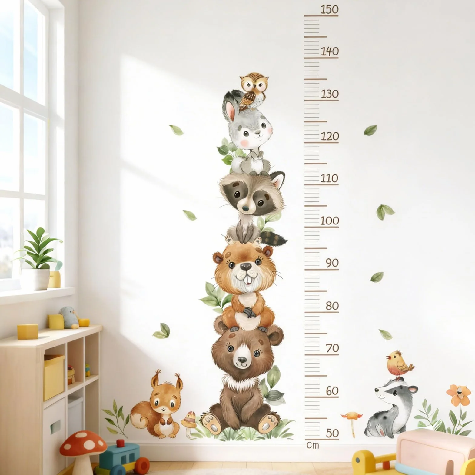 Toise Murale Enfant Sticker Animaux Tableau de Croissance Règle de Hauteur