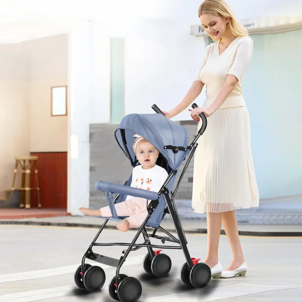Poussette 3 en 1 Trio Canne Bébé Landau Grandes Roues 25kg Bleu