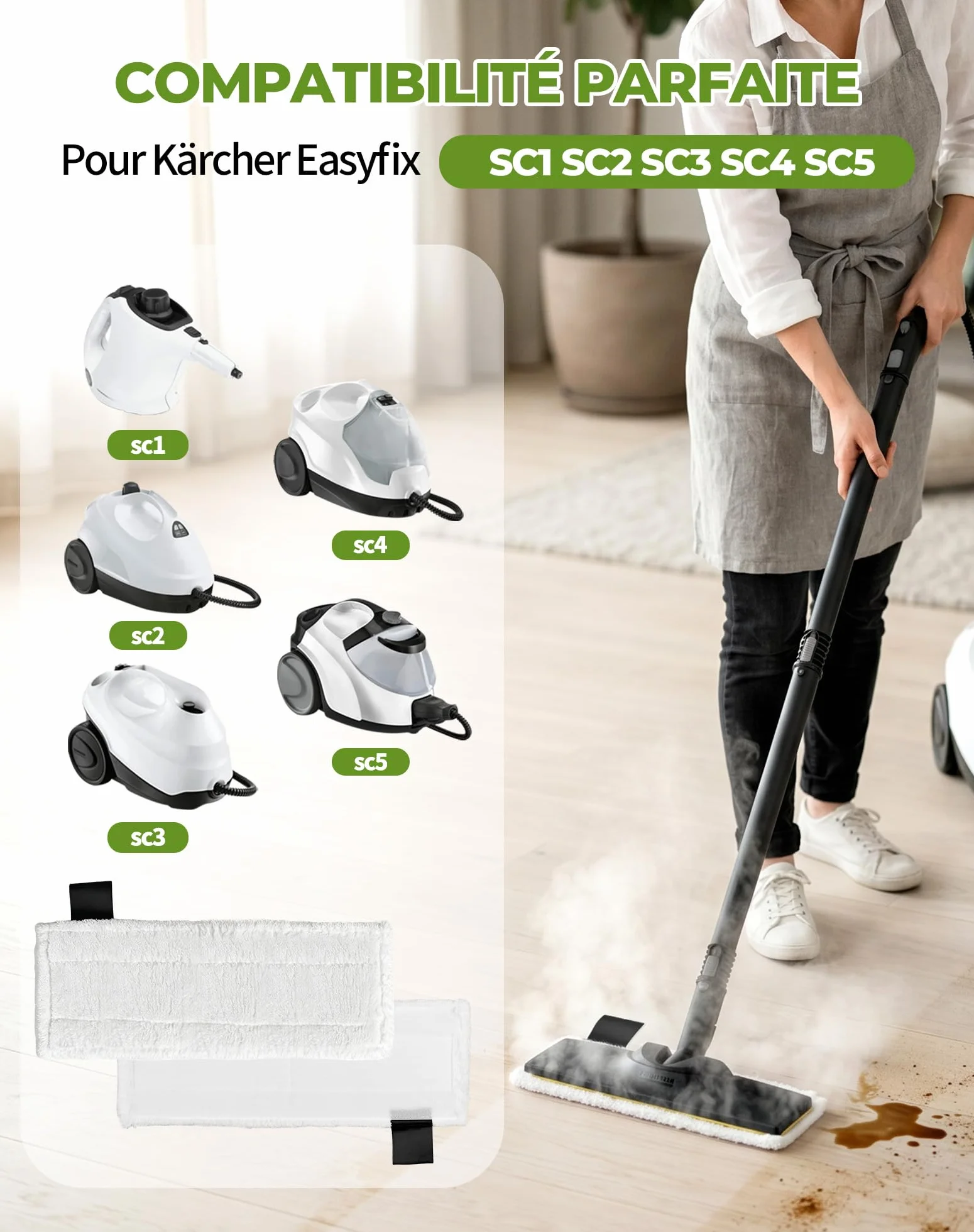 Accessoires pour Kärcher SC2 SC3 SC4 SC5 Serpillières pour Nettoyeur Vapeur EasyFix 8 pièces