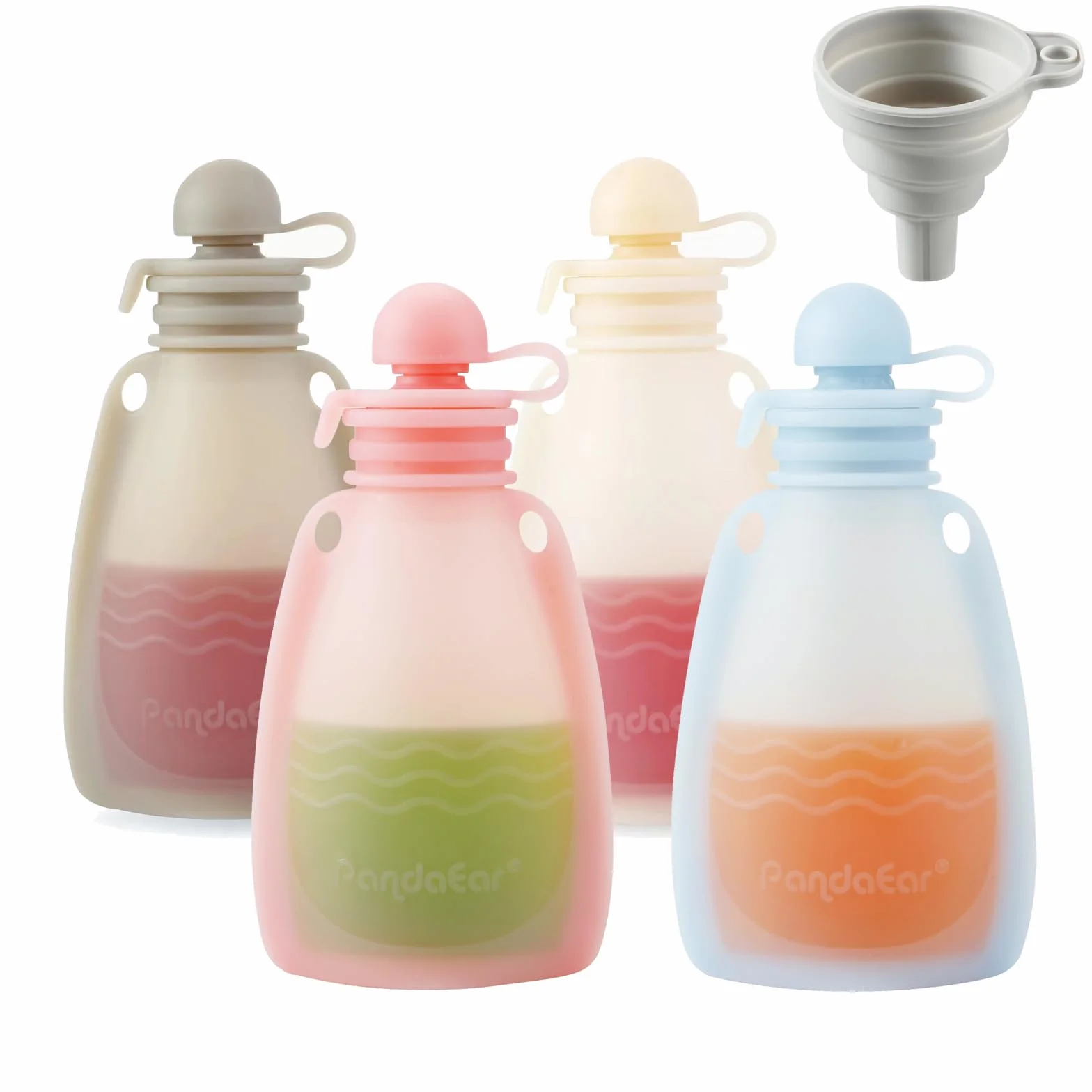 PandaEar Lot de 4 pochettes réutilisables en silicone pour aliments bébé 160 ml